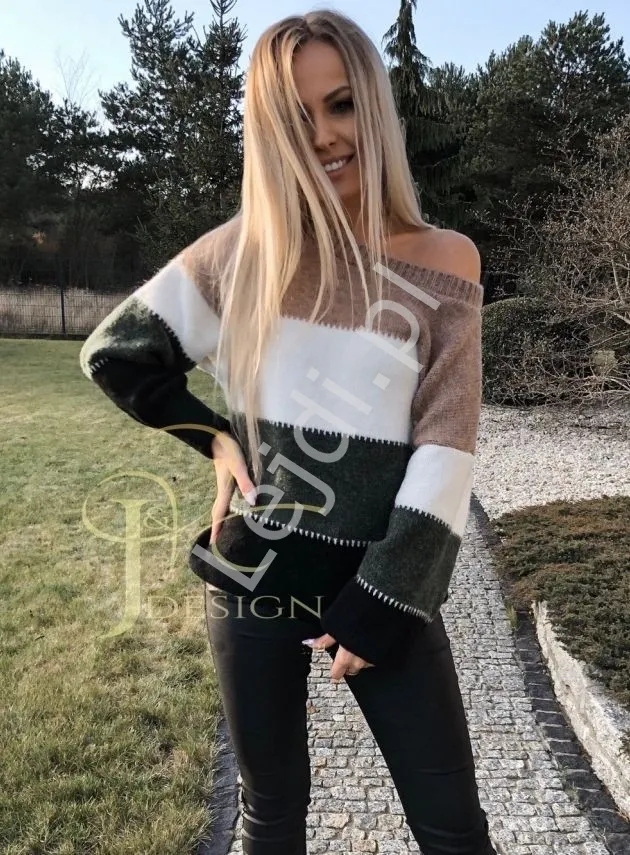 Sweter damski w pasy,  Moli 6 kolorów, Polski Producent