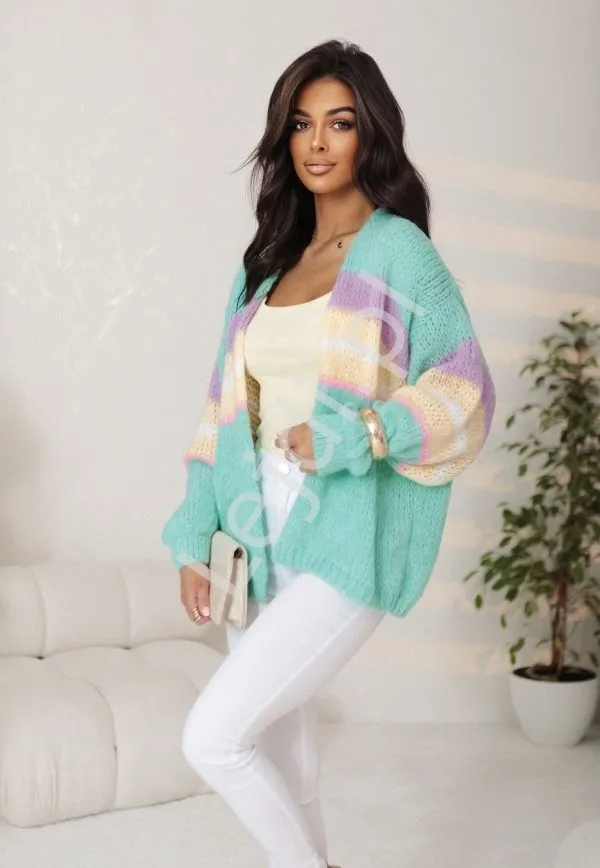 Kardigan damski w paski miętowy Emma