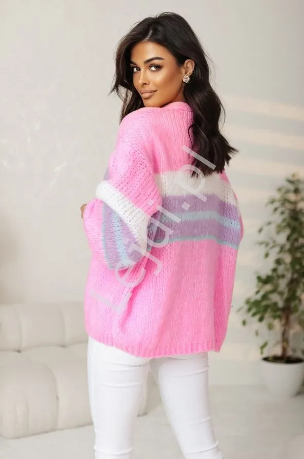 Kardigan damski w paski ciemny róż Emma