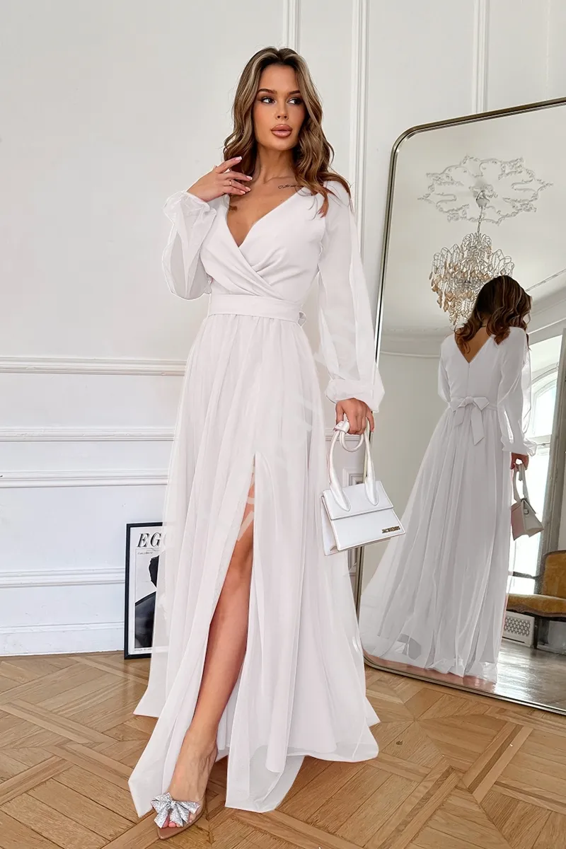 Przepiękna biała sukienka ślubna w kolorze ecru, zwiewna sukienka na wesele, na studiówkę, dla druhny HB302