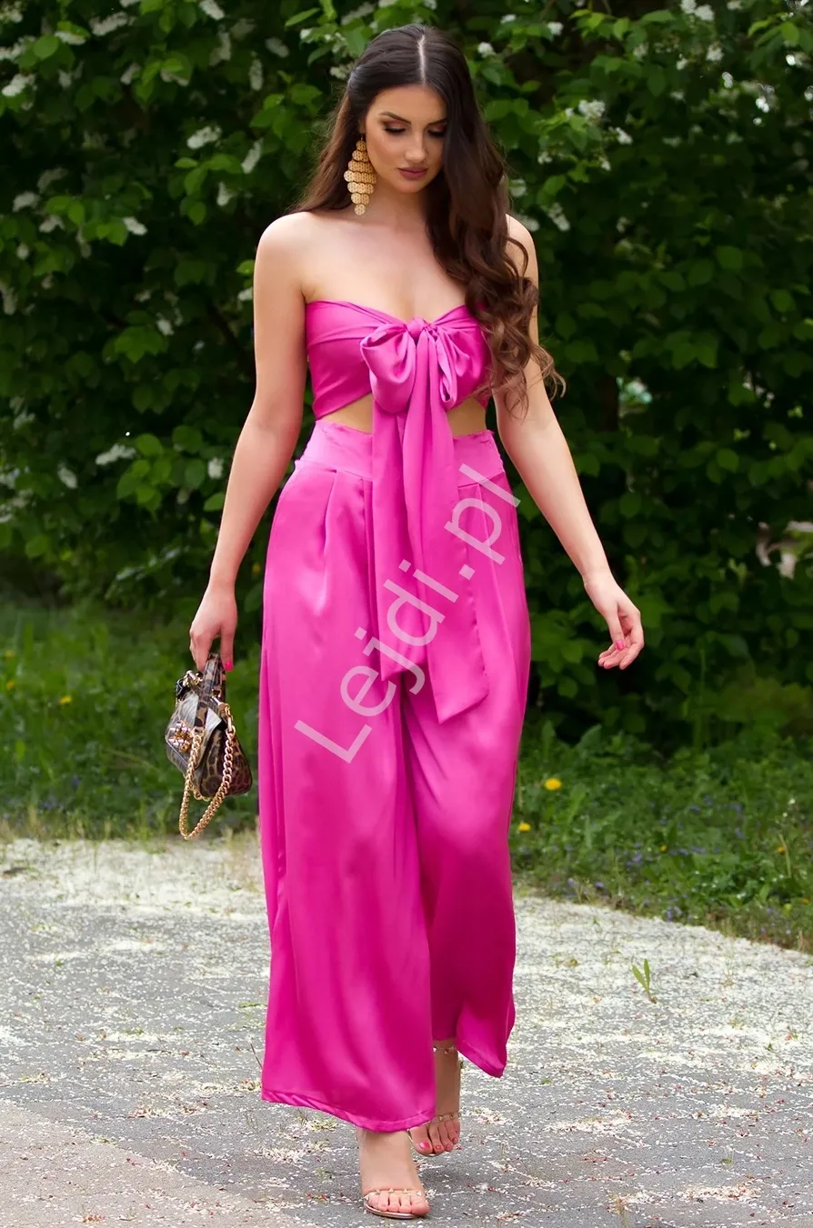 Włoski komplet damski na lato ala jedwab fuksja