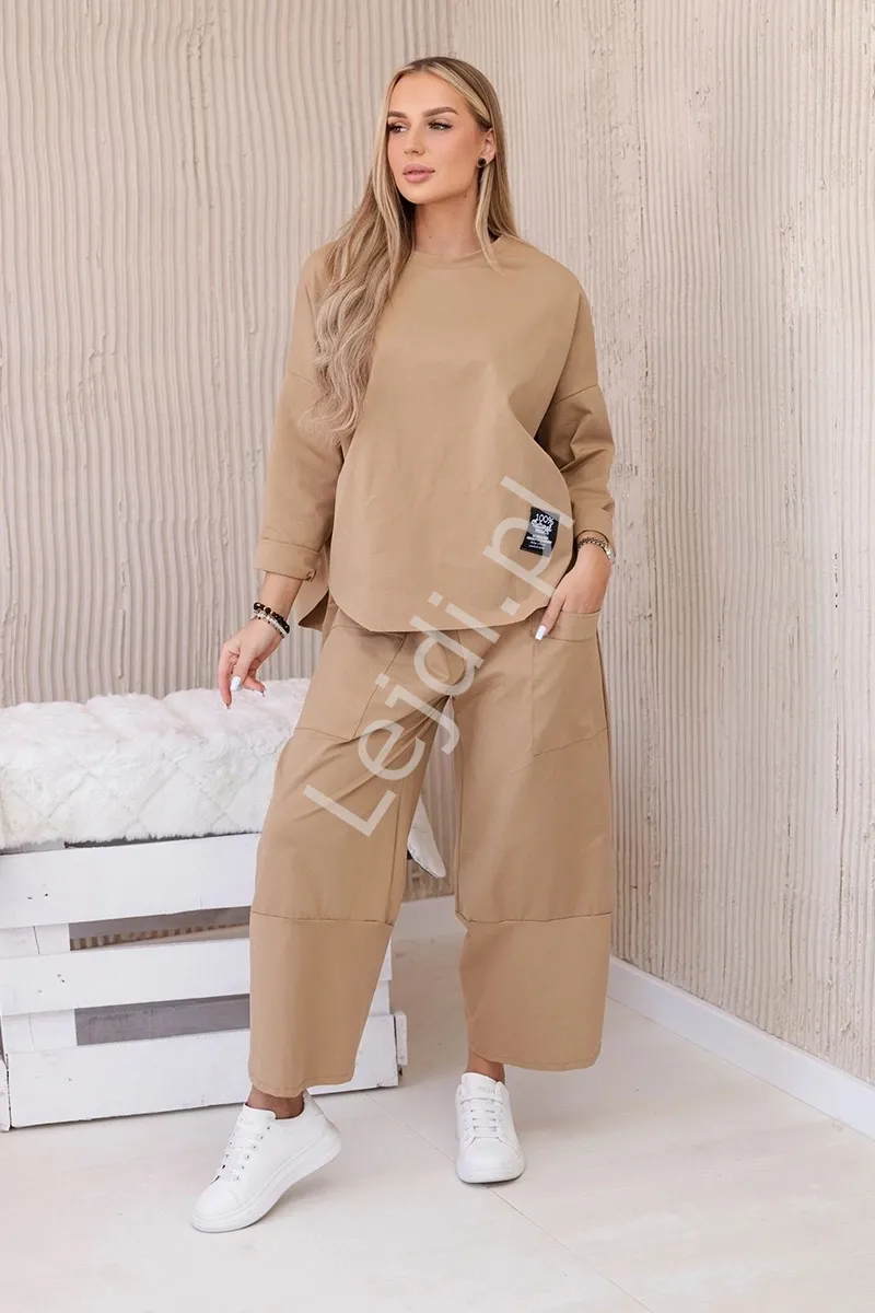 Komplet new punto bluza + spodnie jasny karmelowy