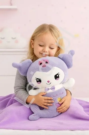 Śliczny zestaw kocyk + duża 60cm maskotka Kuromi syrenka