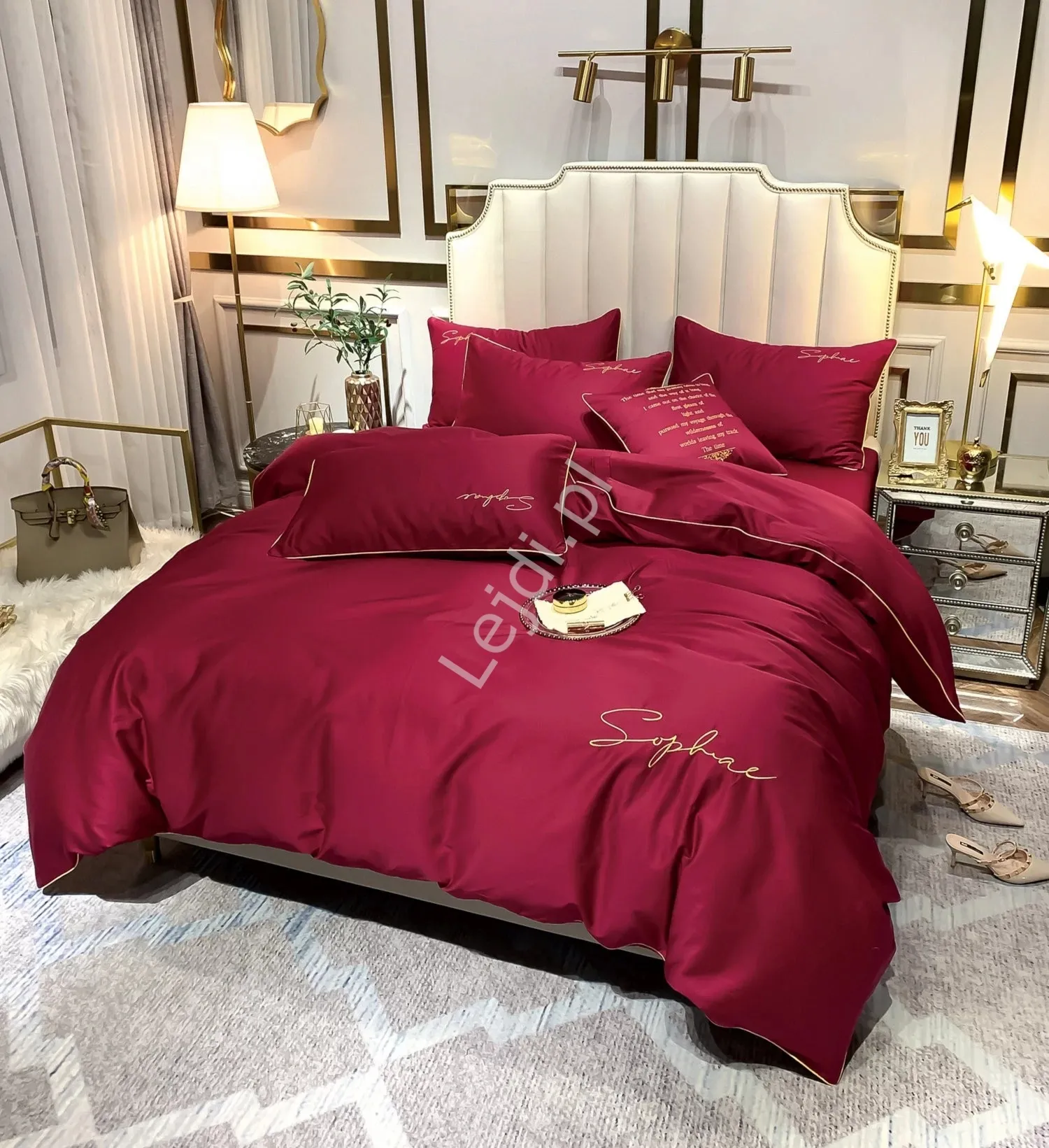 Elegancki bordowy komplet pościeli 3 częściowy 160cm x 200cm + poszewka na poduszkę 2x 70x80, Polski Producent