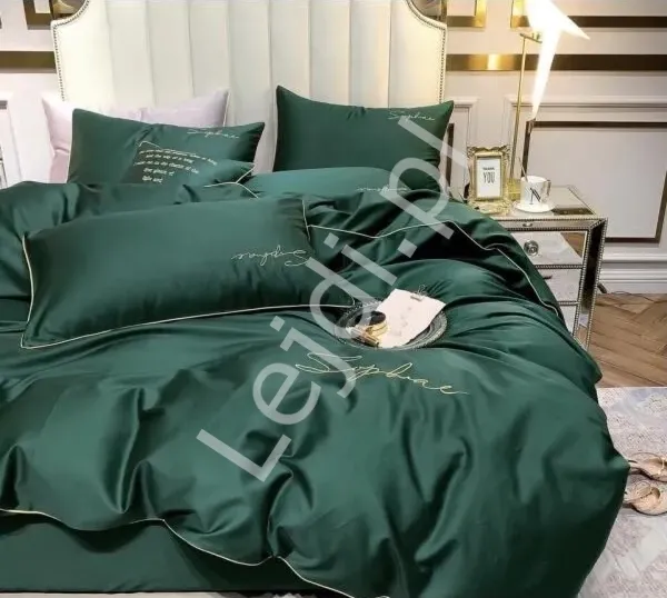 Elegancki zielony komplet pościeli 3 częściowy 160cm x 200cm + poszewka na poduszkę 2x 70x80, Polski Producent