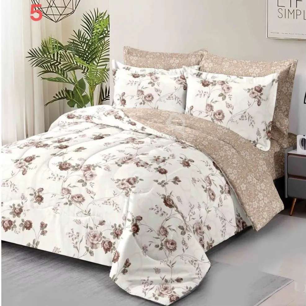 Elegancki komplet beżowej pościeli z motywem roślinnym 3 częściowy 160cm x 220cm + poszewka na poduszkę 2x 70x80, Polski Producent