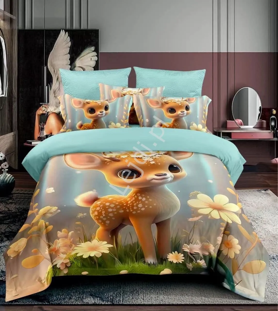 Bajkowa pościel dziecięca 5D sarenka 3 częściowy 160cm x 220cm + poszewka na poduszkę 2x 70x80, Polski Producent