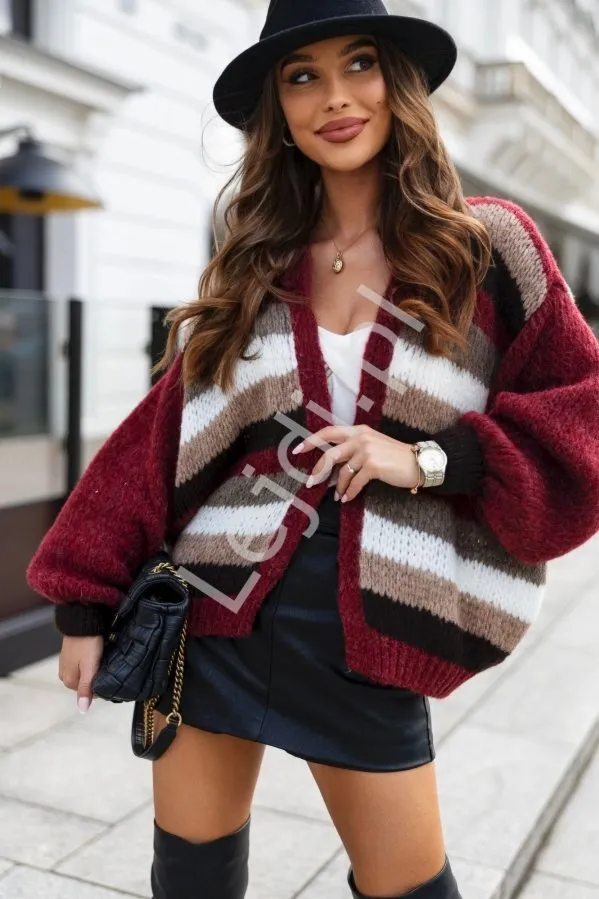 Kardigan damski w paski bordo Merci