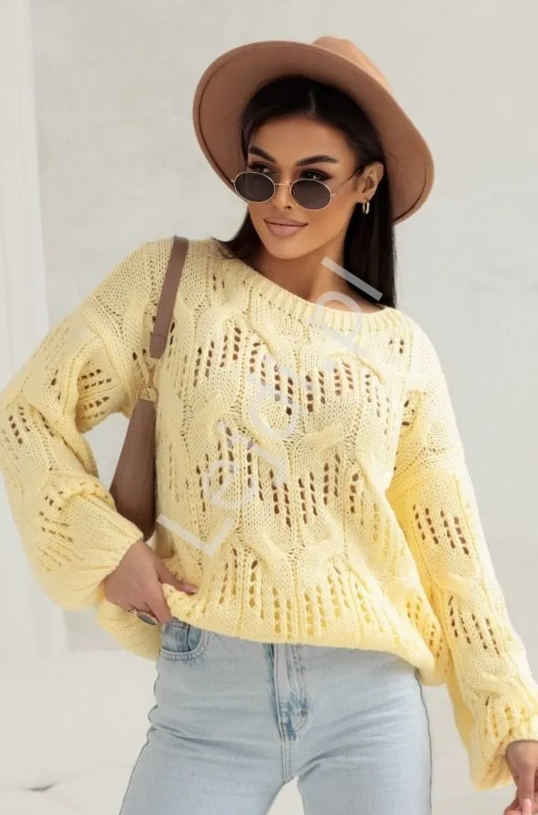 Żółty ażurowy sweter Tina Polski Producent
