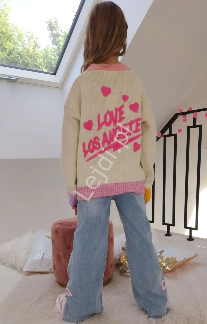 Sweter kardigan Los Angeles dla dziewczynki kremowy