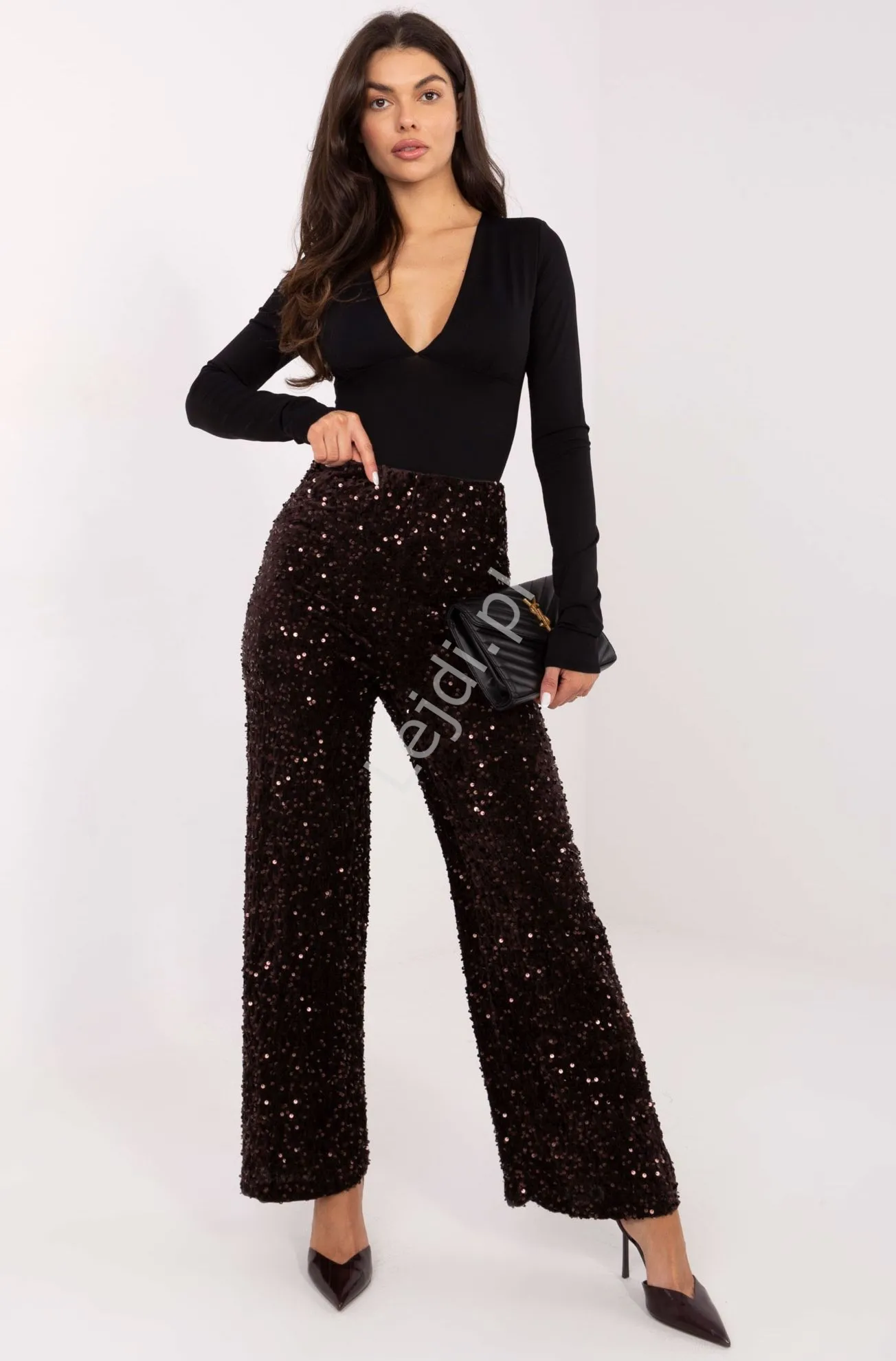 Brązowe cekinowe spodnie na Andrzejki, Sylwestra , karnawał 4323C.28