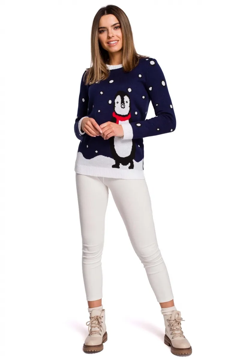 Klasyczny sweter z zimowym motywem - granatowy - Rozmiar: Uniwersalny