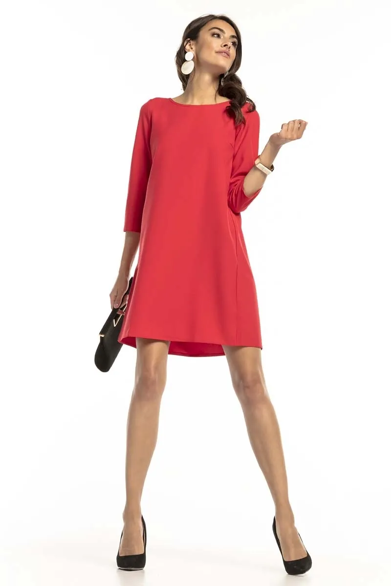 Trapezowa sukienka z zakładką na plecach - malinowa - Rozmiar: M