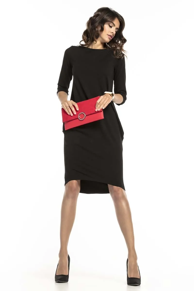 Dzianinowa sukienka z dekoltem na plecach - czarna - Rozmiar: L