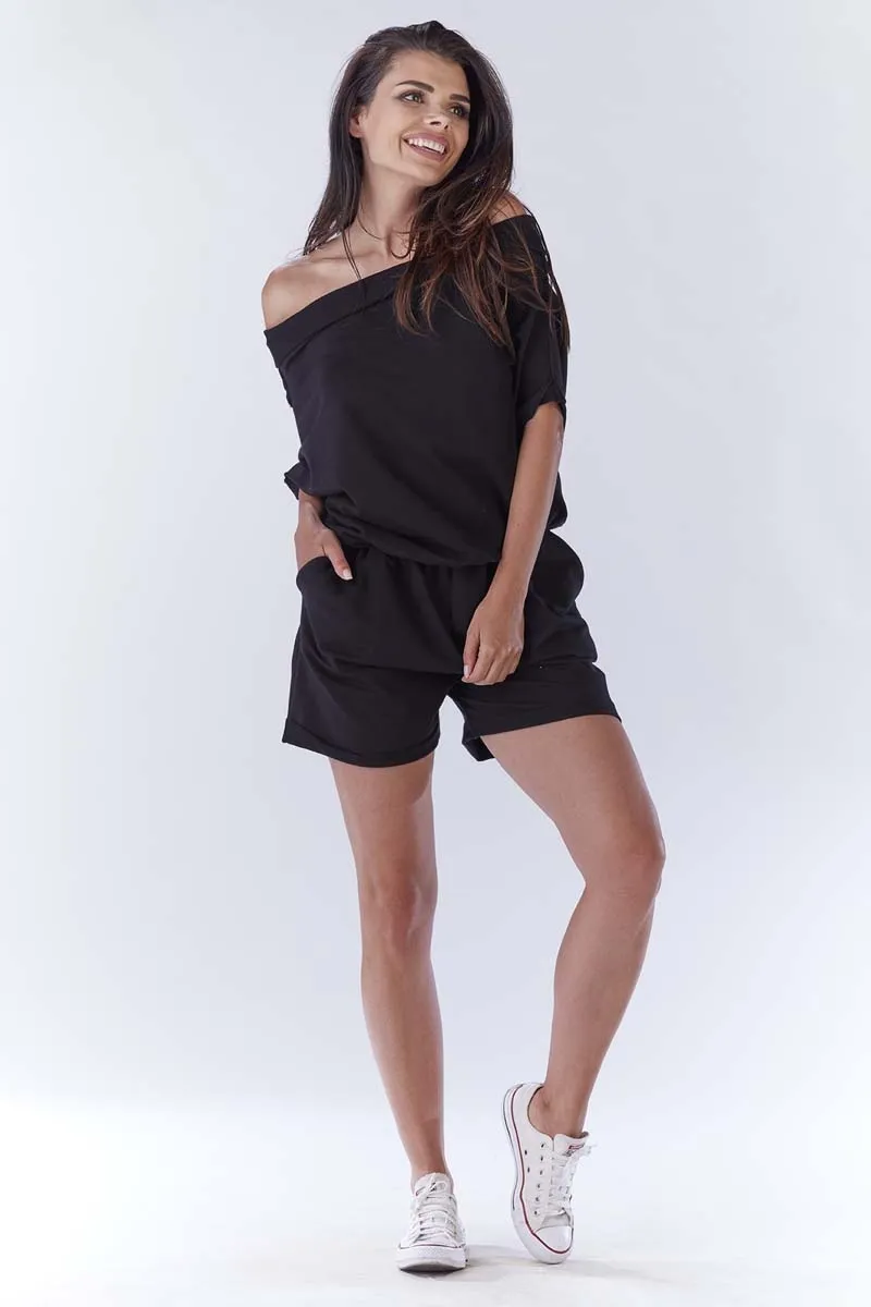 Krotki kombinezon bawełniany - czarny - Rozmiar: 36/38