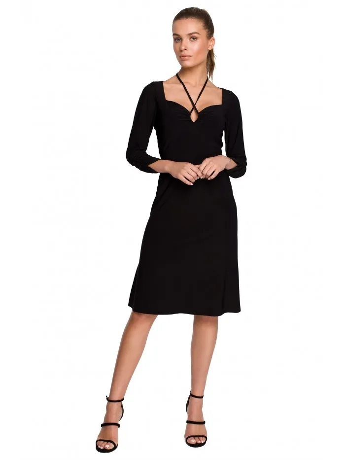 Sukienka na wesele z dekoltem w kształcie serce - czarna - Rozmiar: S