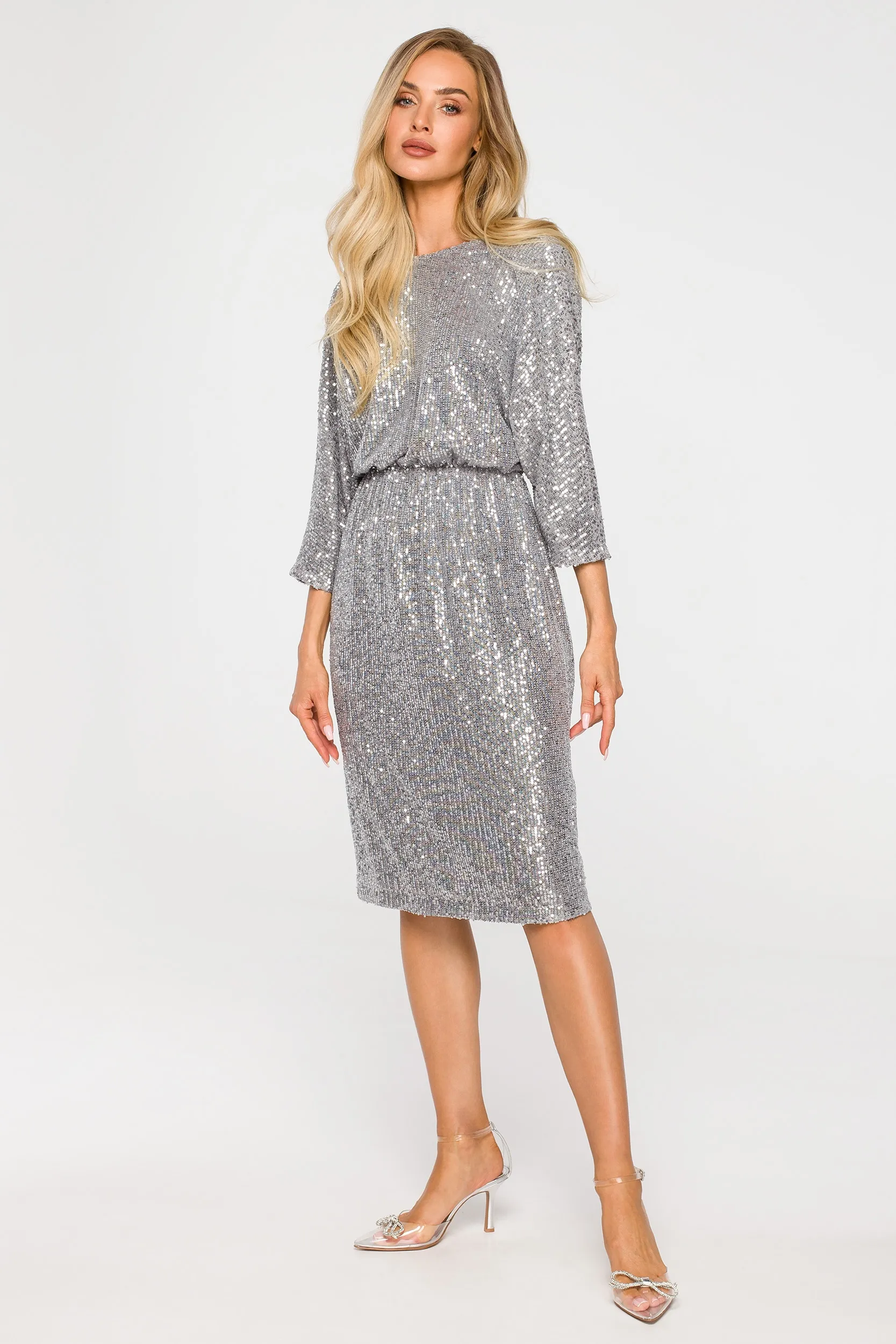 Sukienka z dekoltem na plecach – srebrna - Rozmiar: XL