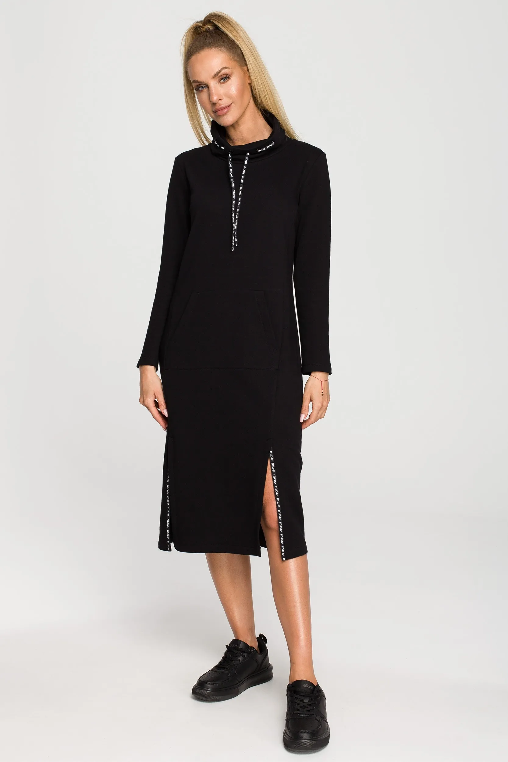 Midi sukienka z lampasami - czarna - Rozmiar: L