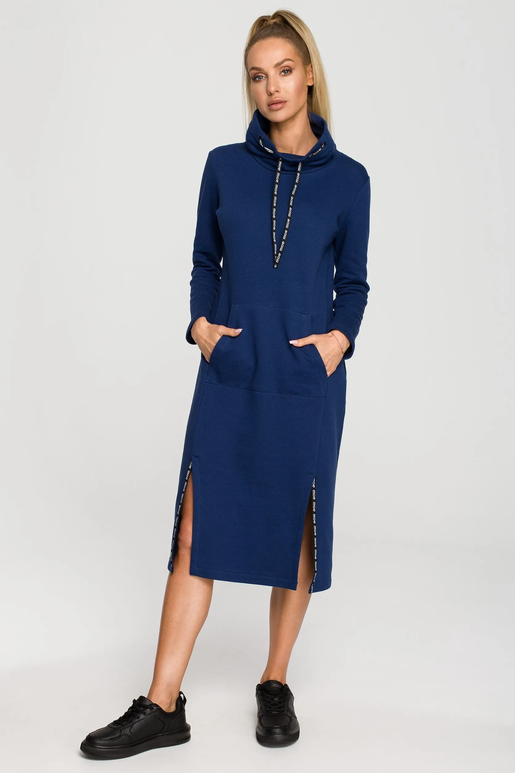 Midi sukienka z lampasami - atramentowa - Rozmiar: L