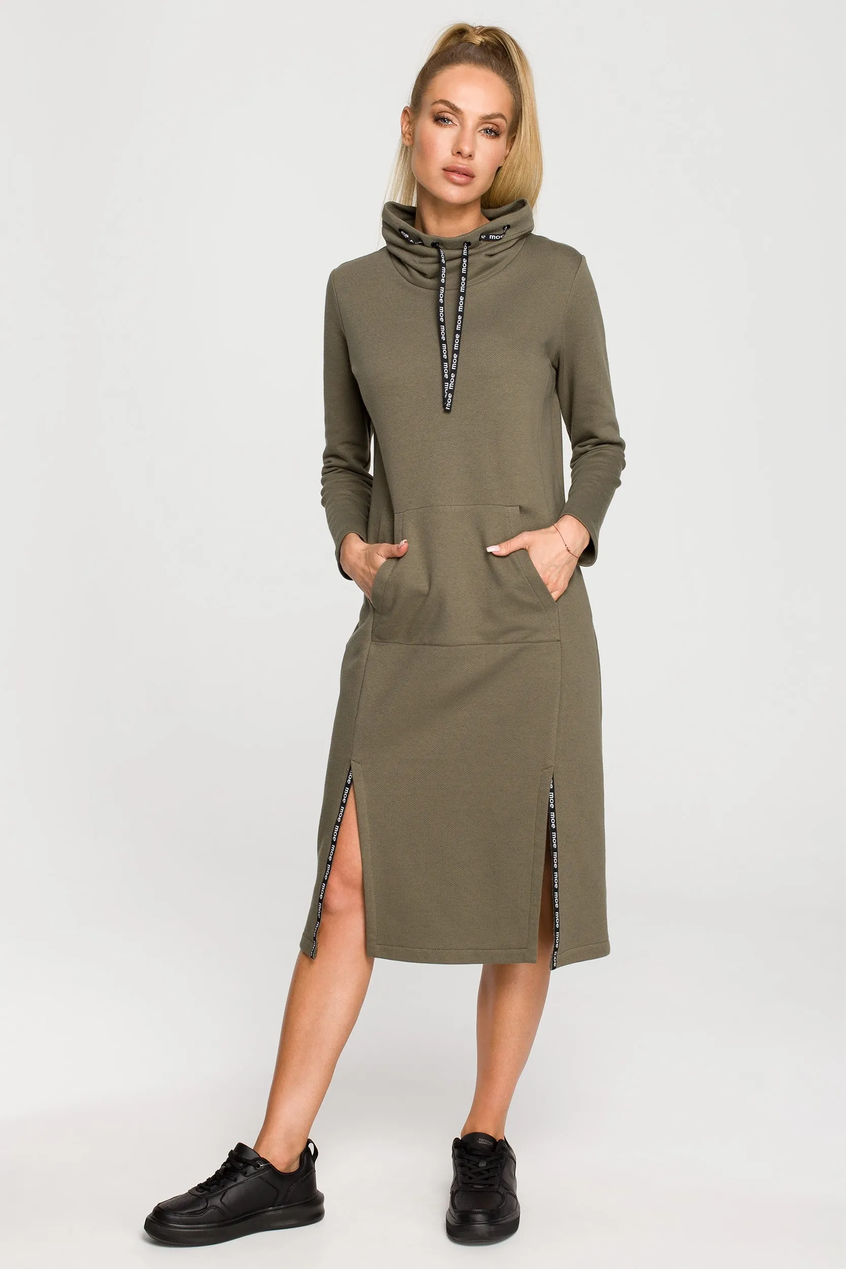 Midi sukienka z lampasami - khaki - Rozmiar: M