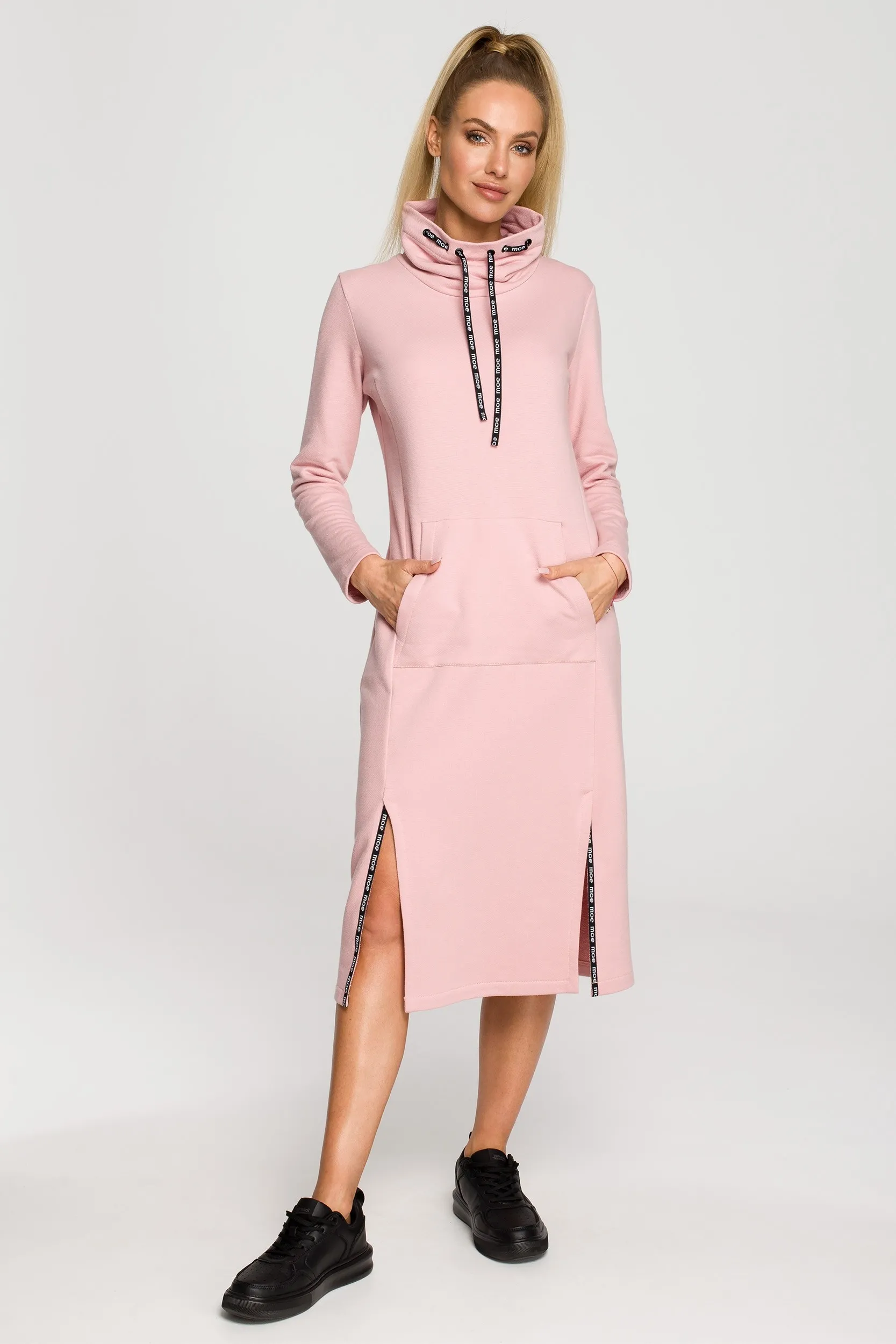 Midi sukienka z lampasami - pudrowa - Rozmiar: L