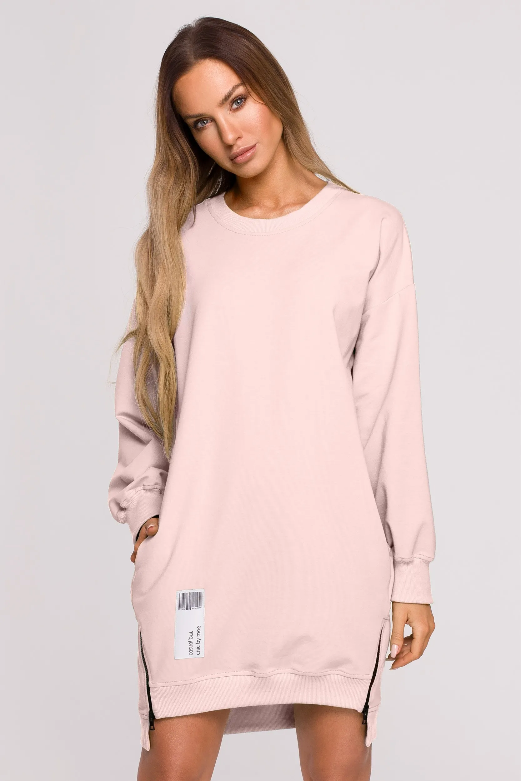 Tunika z ozdobnymi zamkami - cukierkowy róż - Rozmiar: S