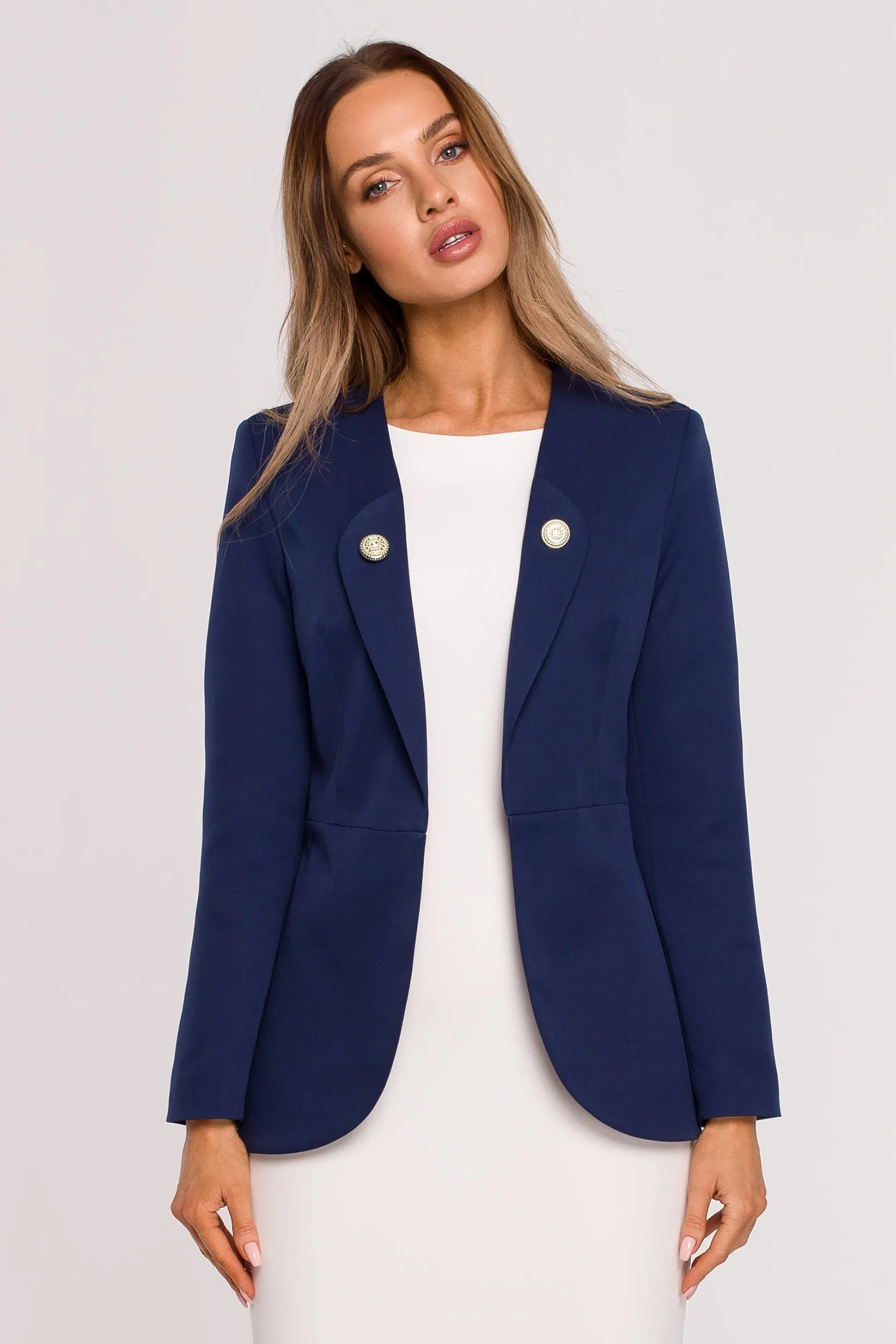 Elegancki żakiet bez zapięcia - granatowy - Rozmiar: XL