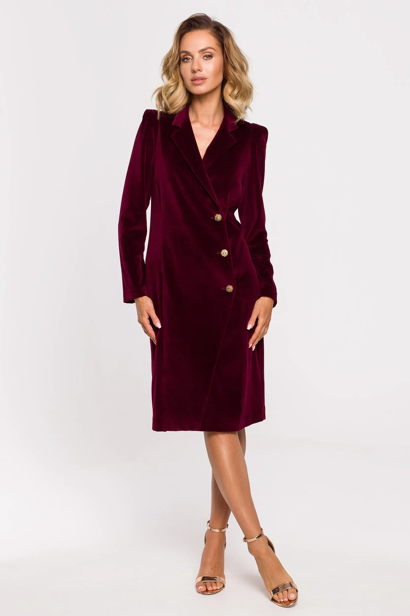 Żakietowa sukienka z weluru - bordowa - Rozmiar: M