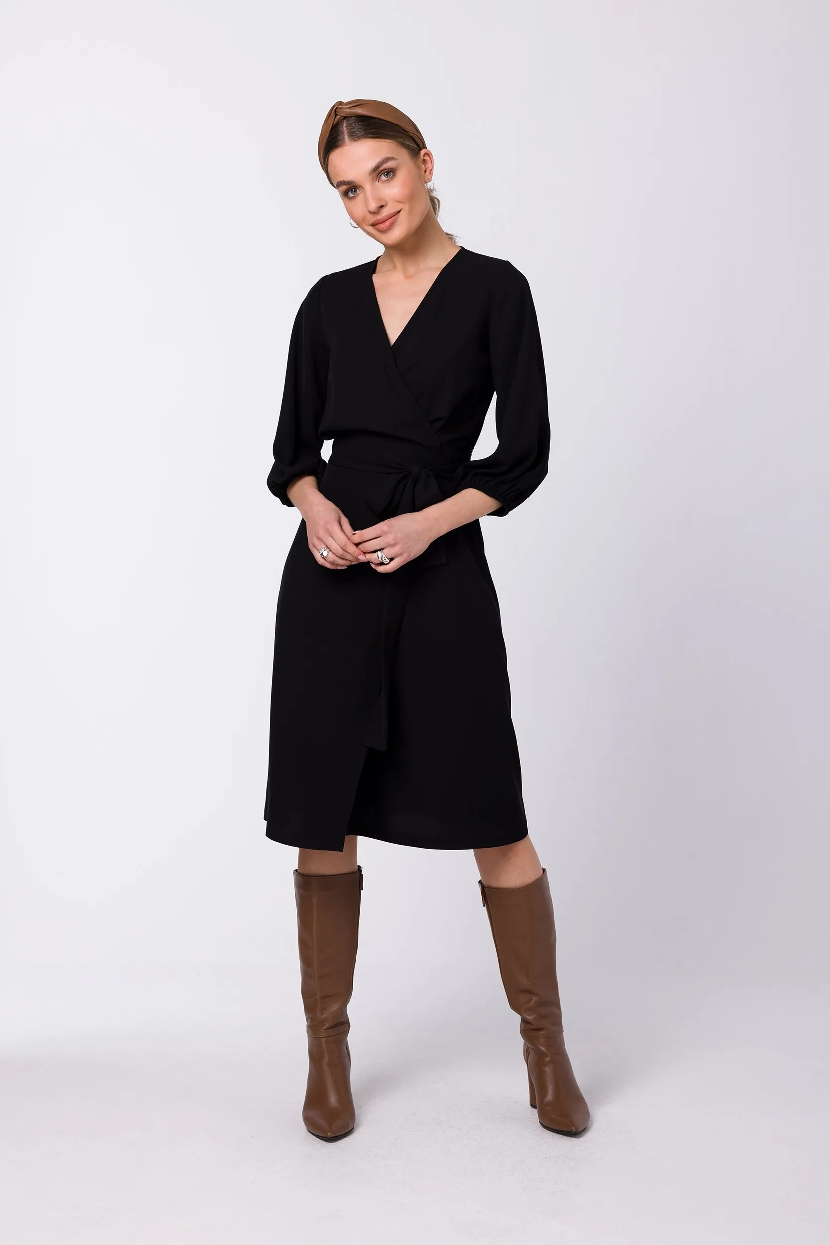 Sukienka z wiązaniem na boku - Czarna - Rozmiar: XXL