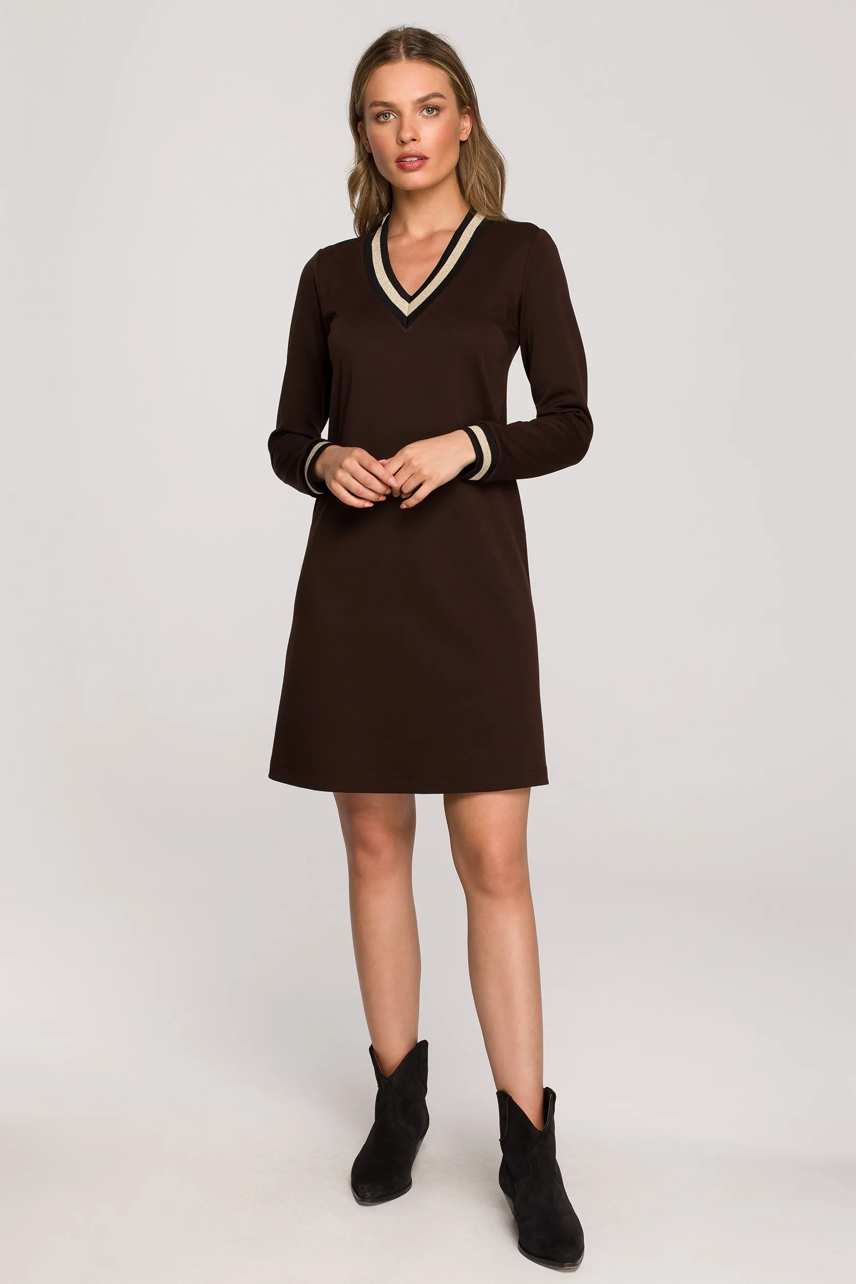 Sukienka z lurexem - Brązowa - Rozmiar: L