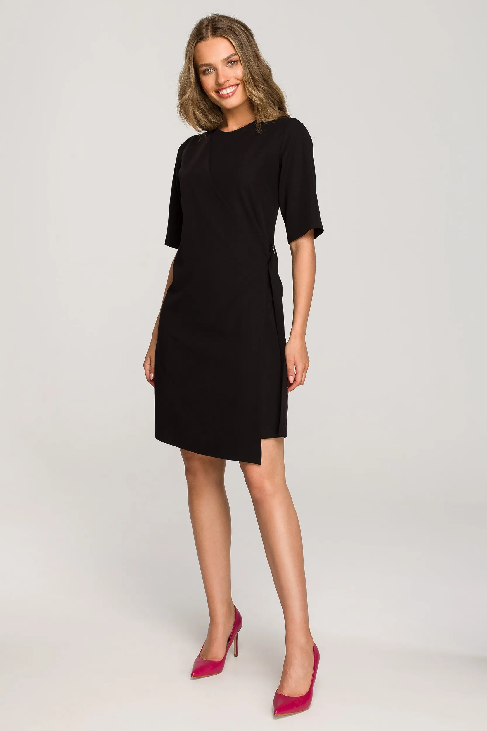 Midi sukienka z podwójnym przodem - Czarna - Rozmiar: XXL