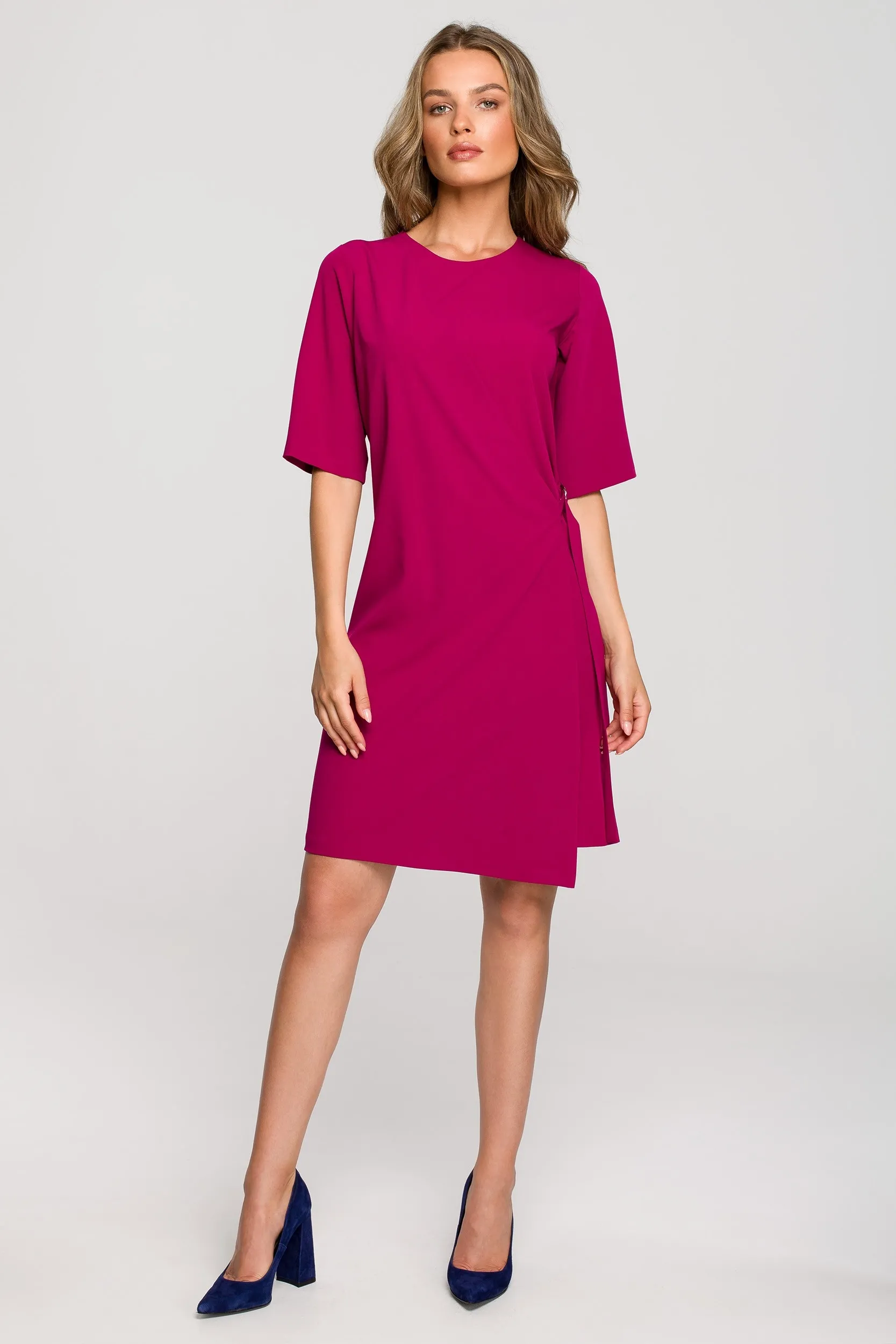 Midi sukienka z podwójnym przodem - Śliwkowa - Rozmiar: L