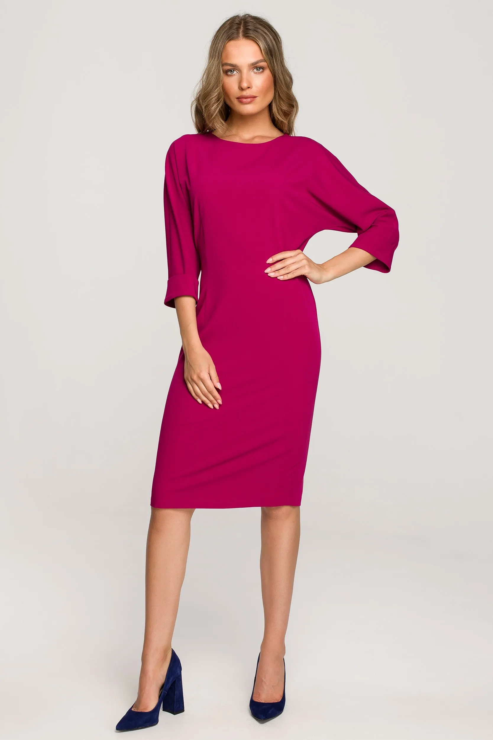 Ołówkowa sukienka z okrągłym dekoltem - Śliwkowa Rozmiar: XL