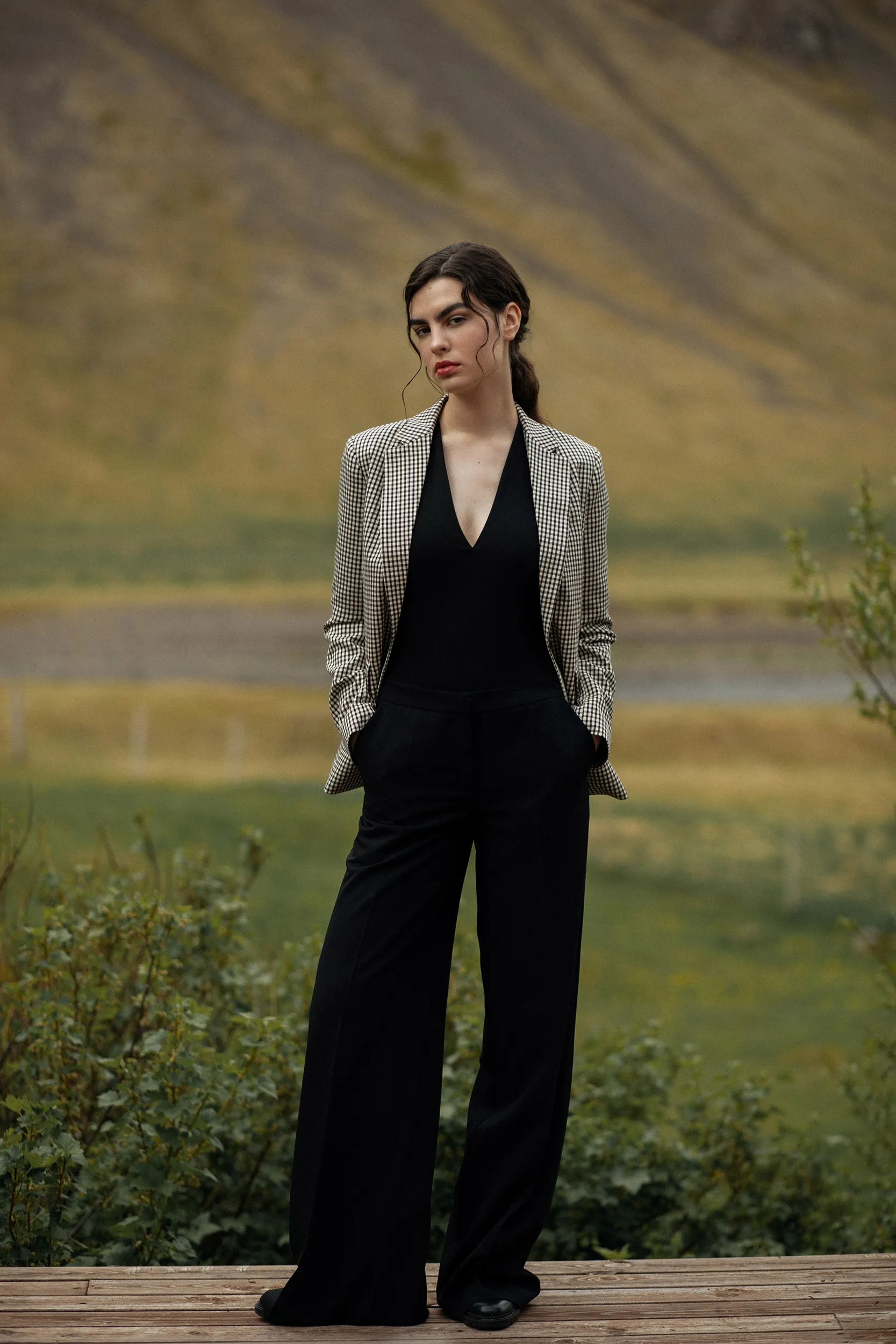 Eleganckie spodnie z szerokimi nogawkami - Czarne - Rozmiar: L