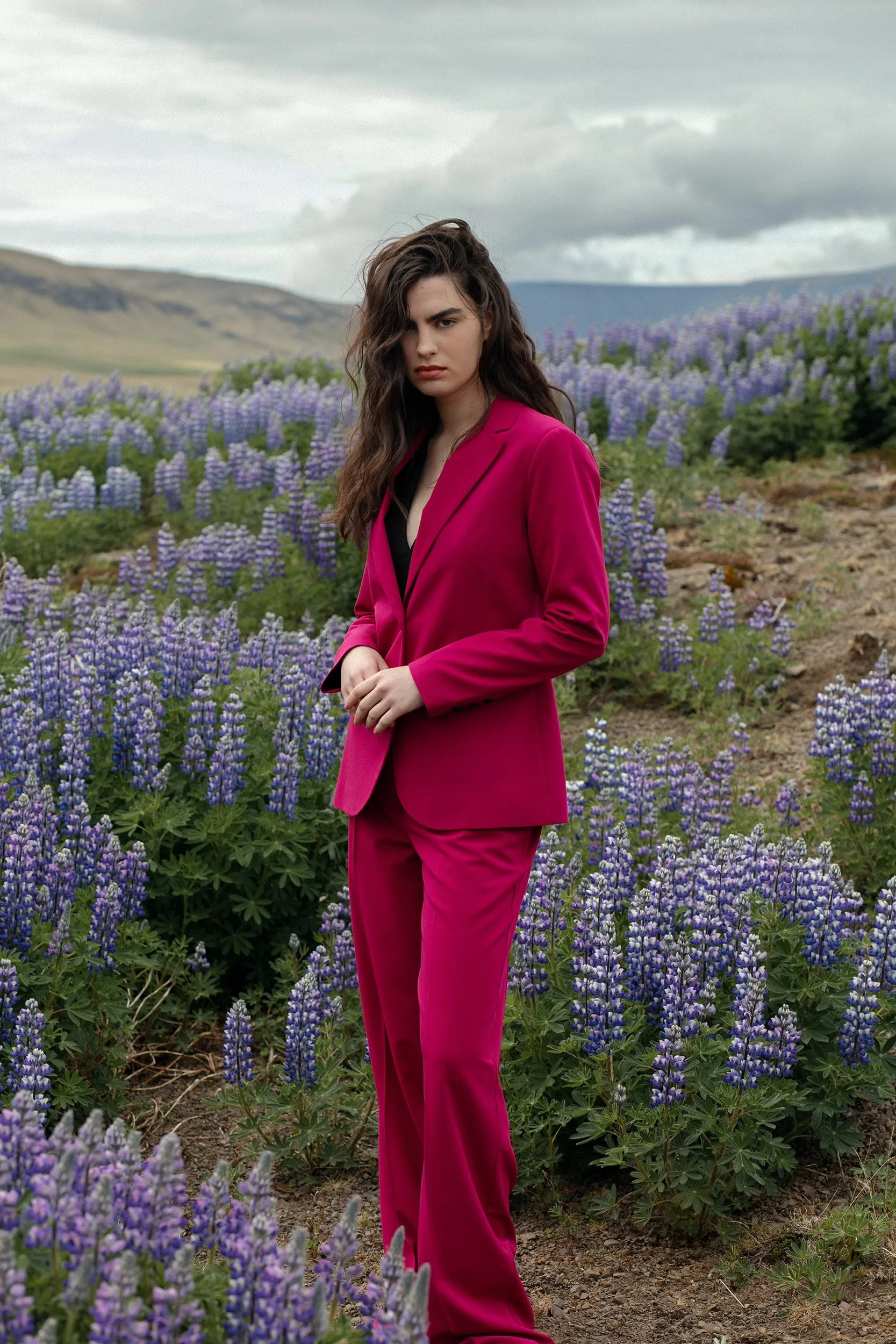 Eleganckie spodnie z szerokimi nogawkami - Śliwkowe - Rozmiar: L