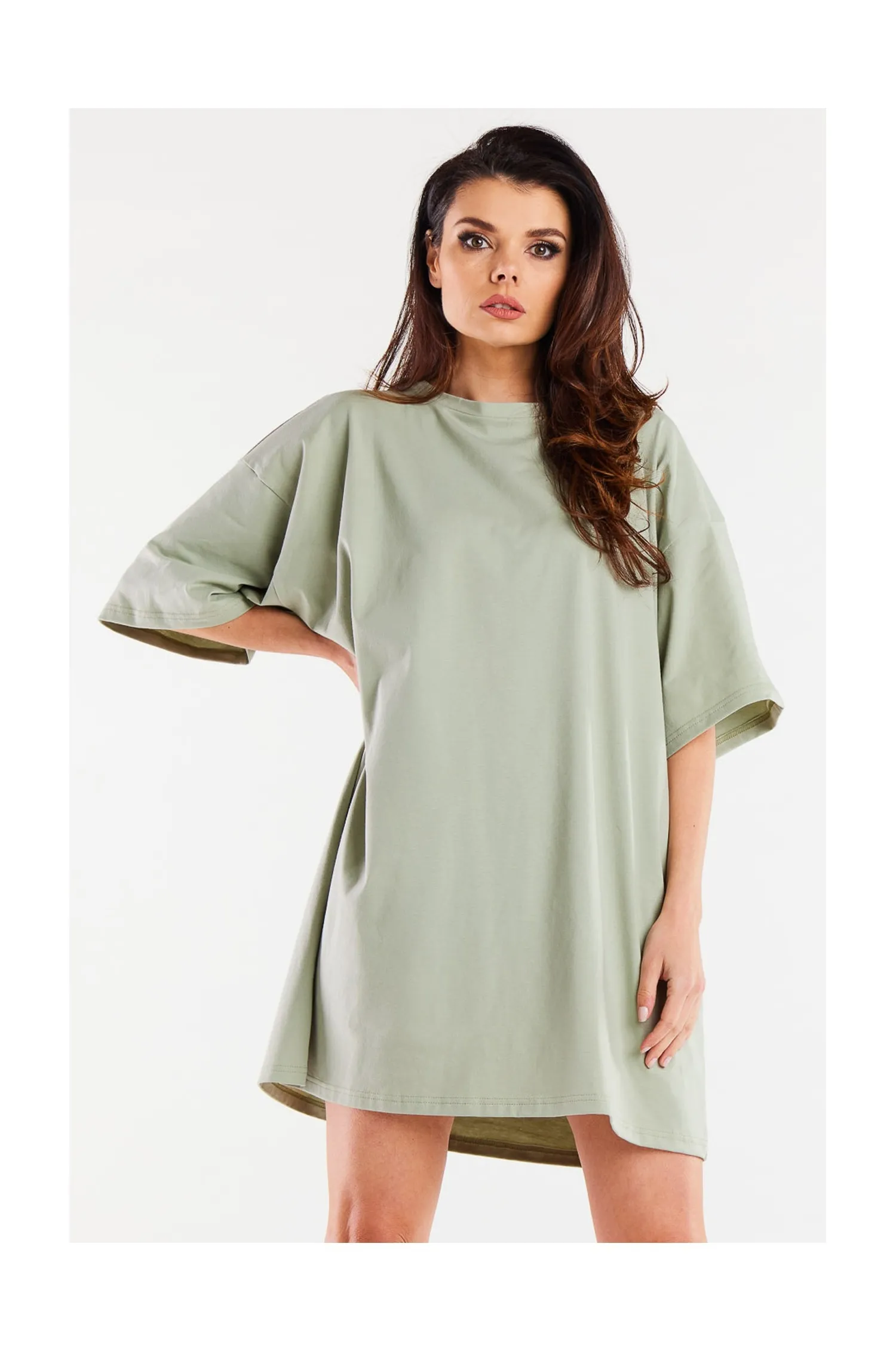 Swobodna sukienka z asymnetrycznym dołem - miętowa