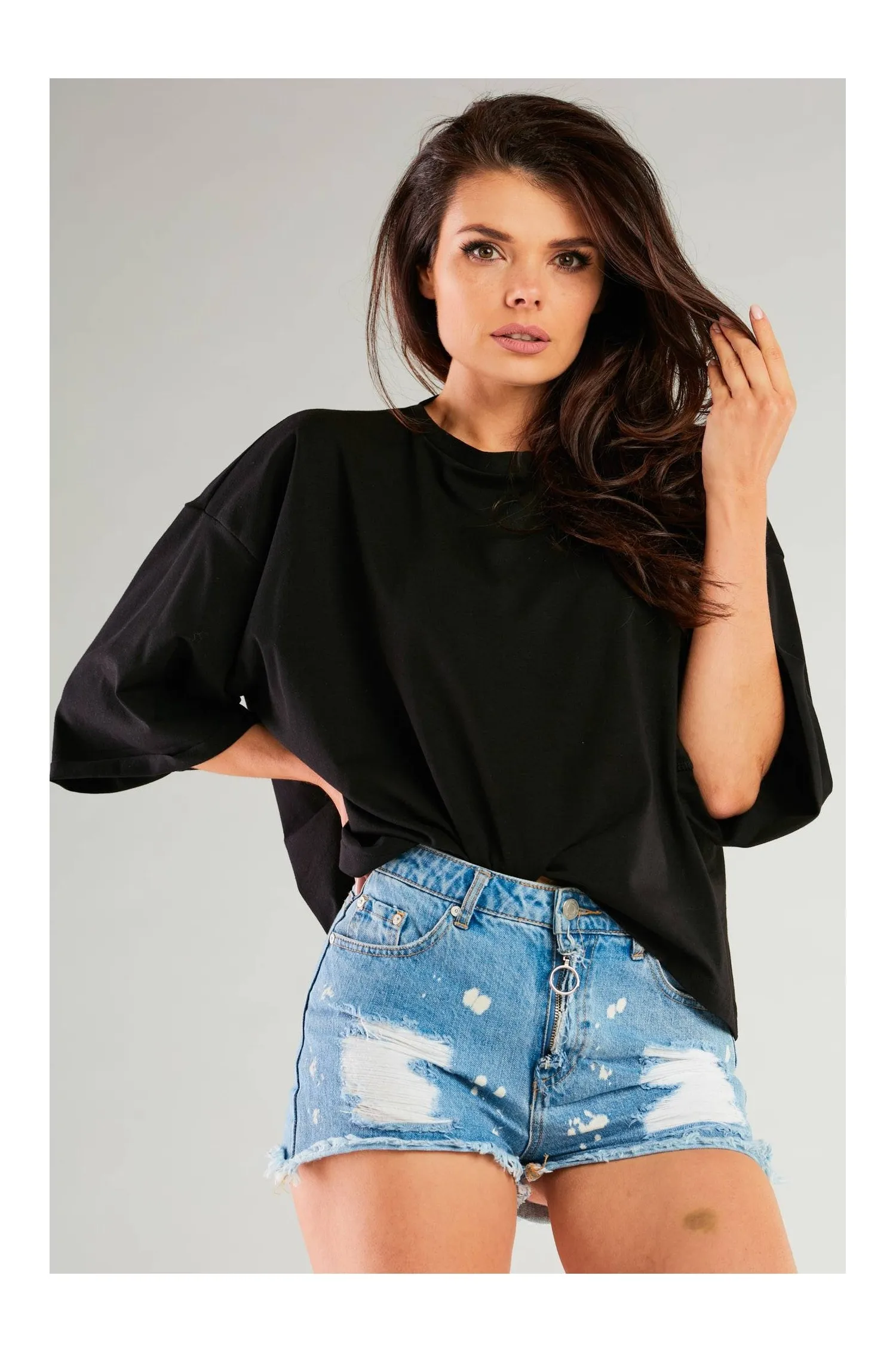 Bawełniana bluzka o luźnym kroju - czarna