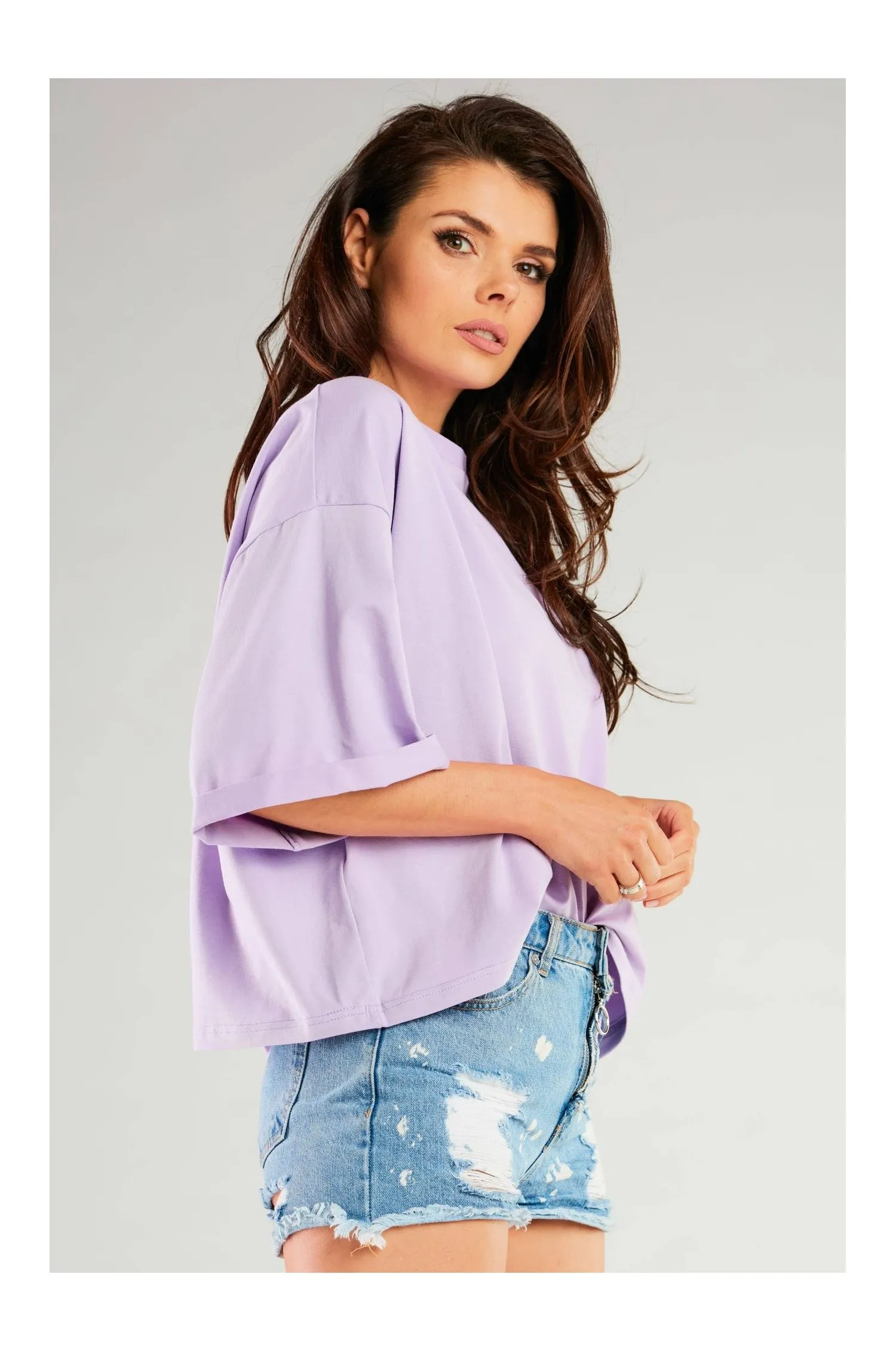 Bawełniana bluzka o luźnym kroju - chabrowa