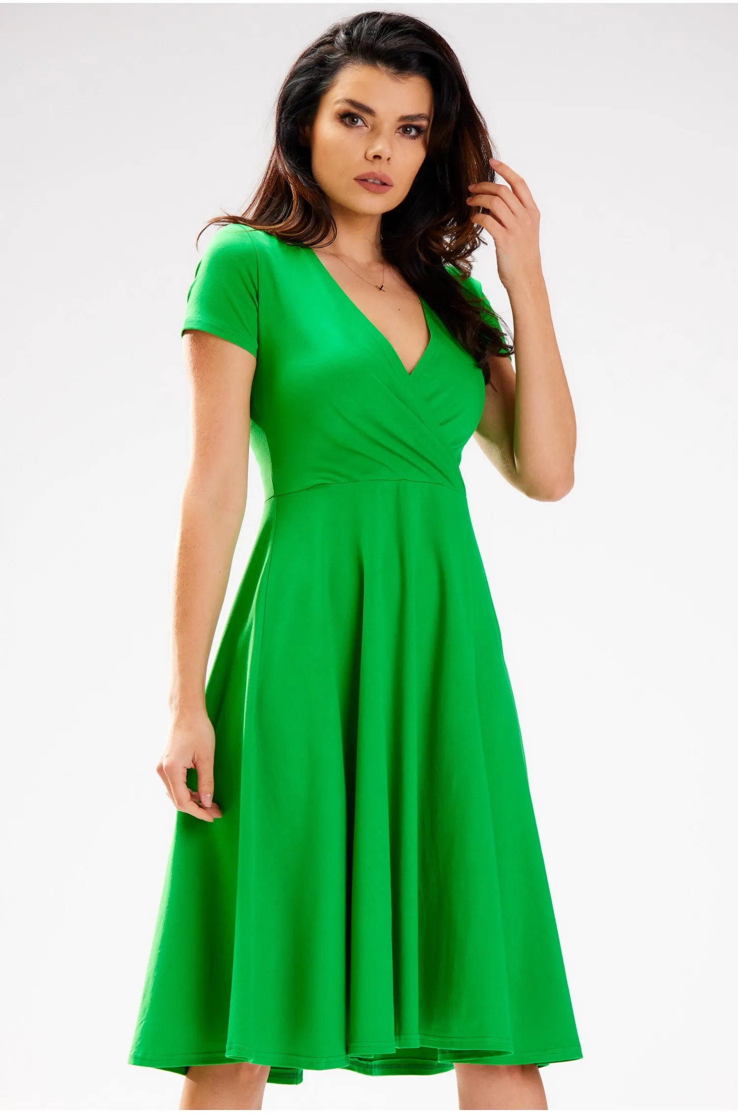 Bawełniana sukienka z kopertową górą - zielona - Rozmiar: L