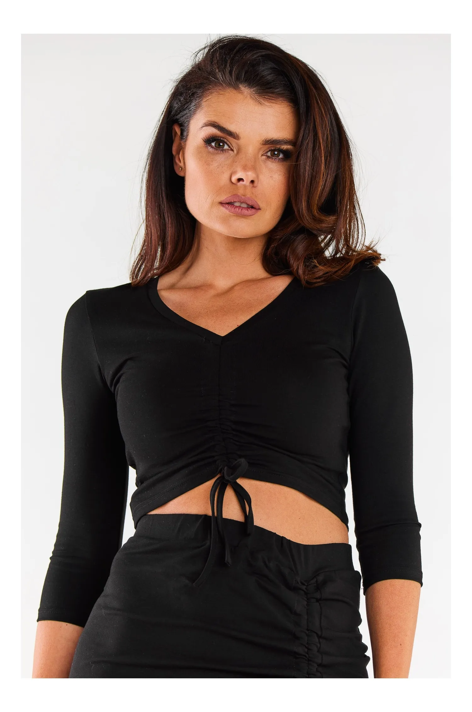 Krótki top z wiązaniem - czarny - Rozmiar: S