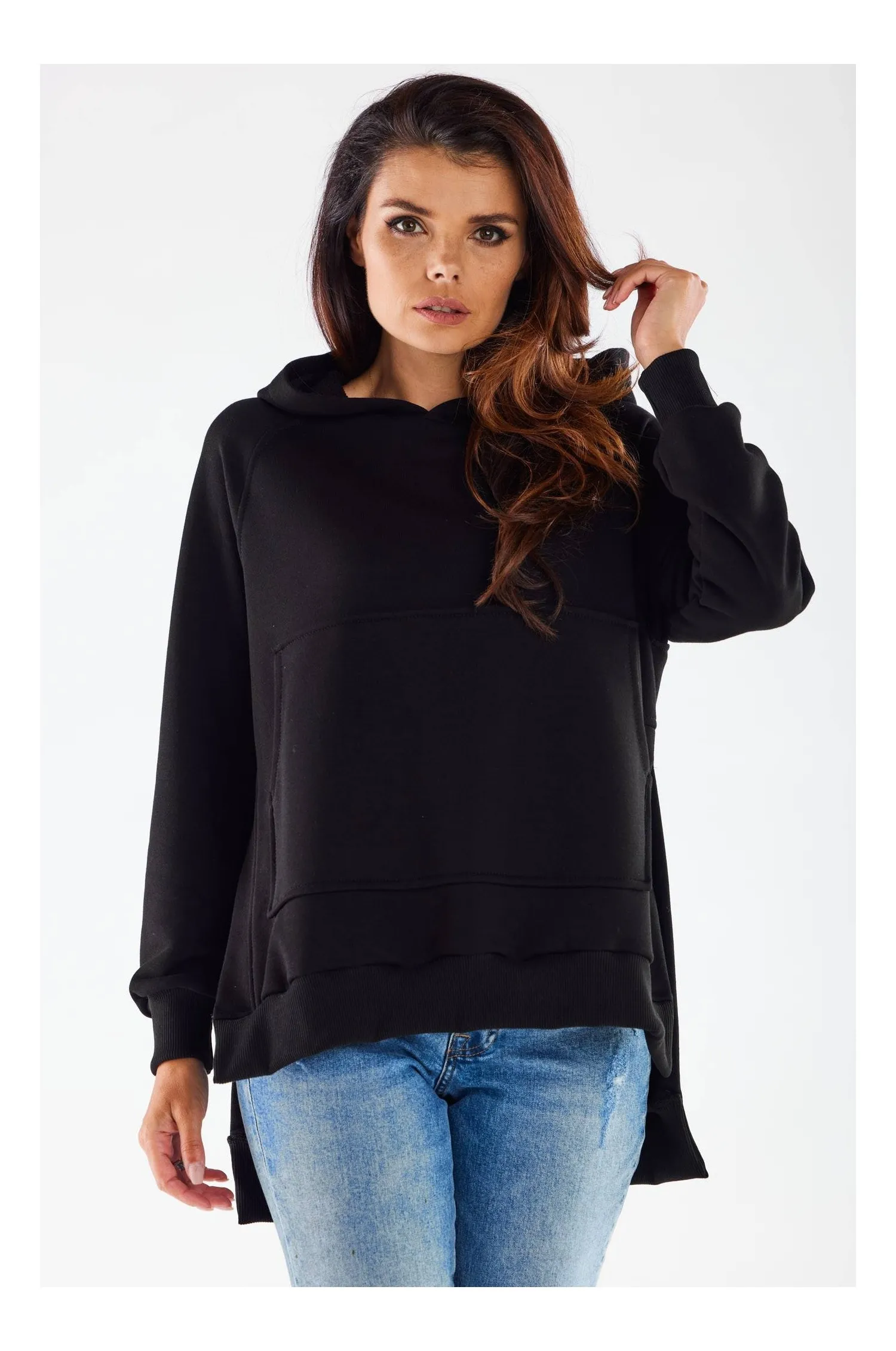 Bluza z kapturem i kieszenią kangurka - czarna - Rozmiar: L/XL