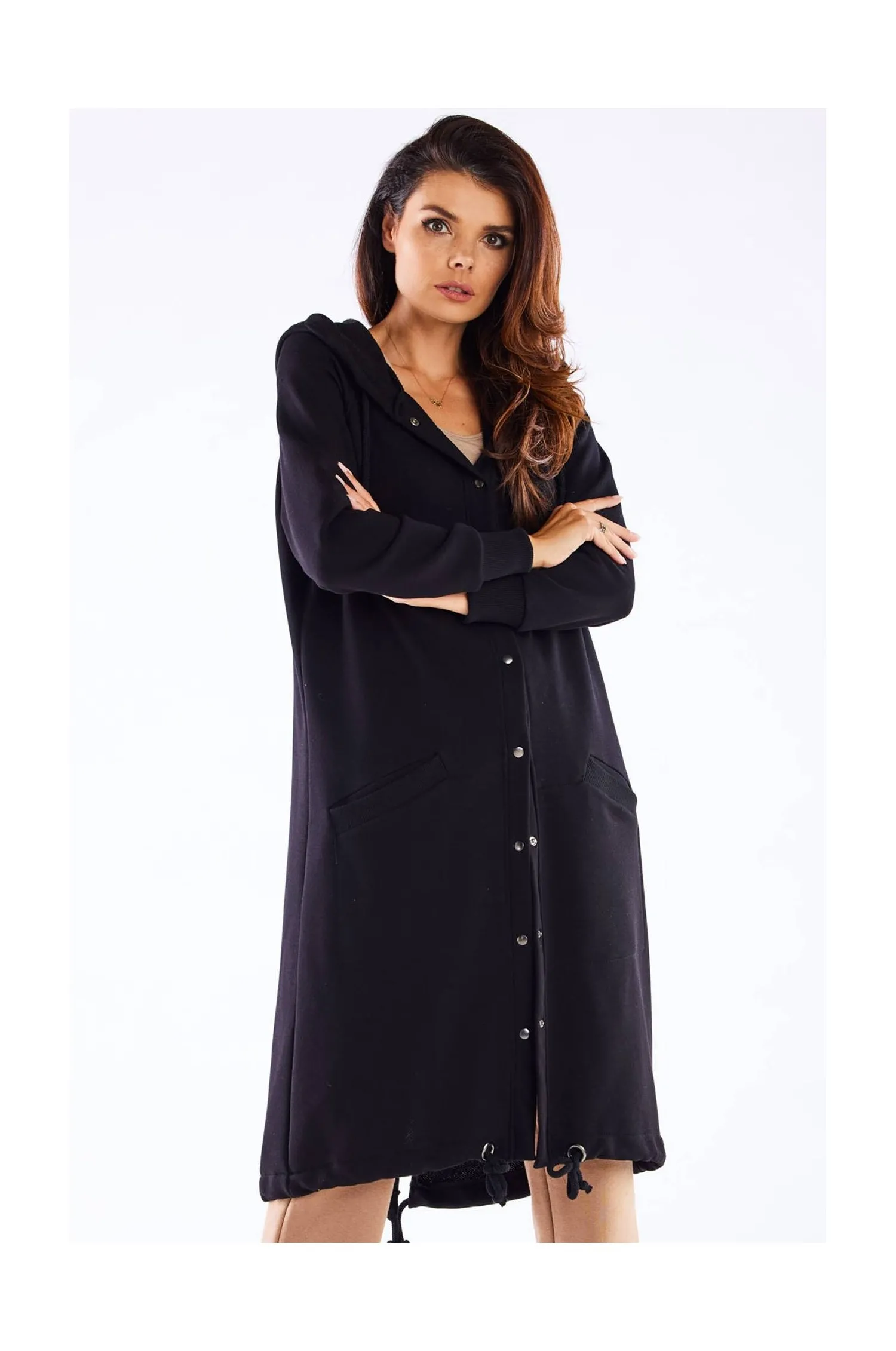 Bluza z kapturem zapinana na napy - czarna - Rozmiar: L/XL