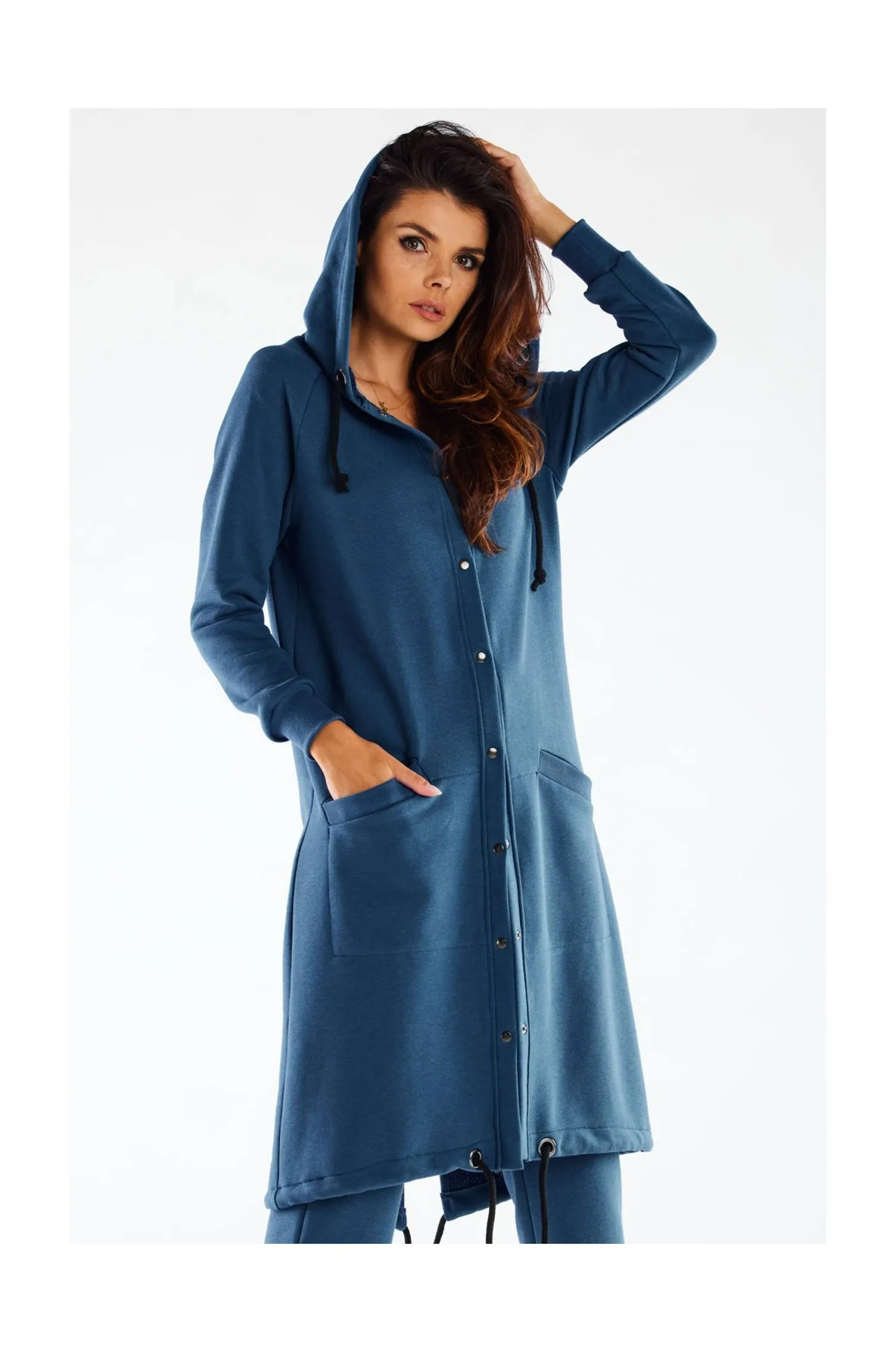 Bluza z kapturem zapinana na napy - niebieska - Rozmiar: S/M