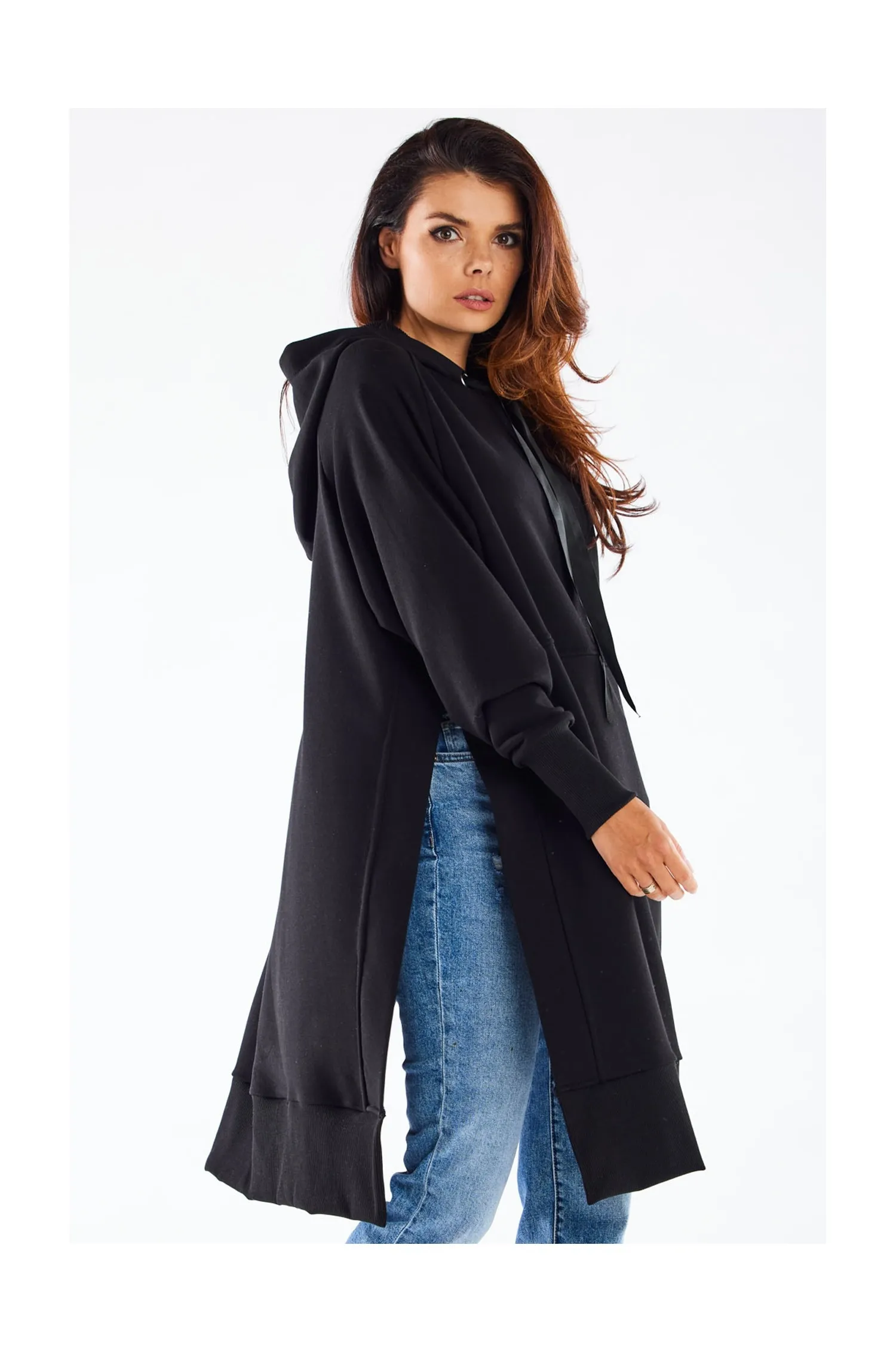 Długa bluza bawełniana oversize - czarna