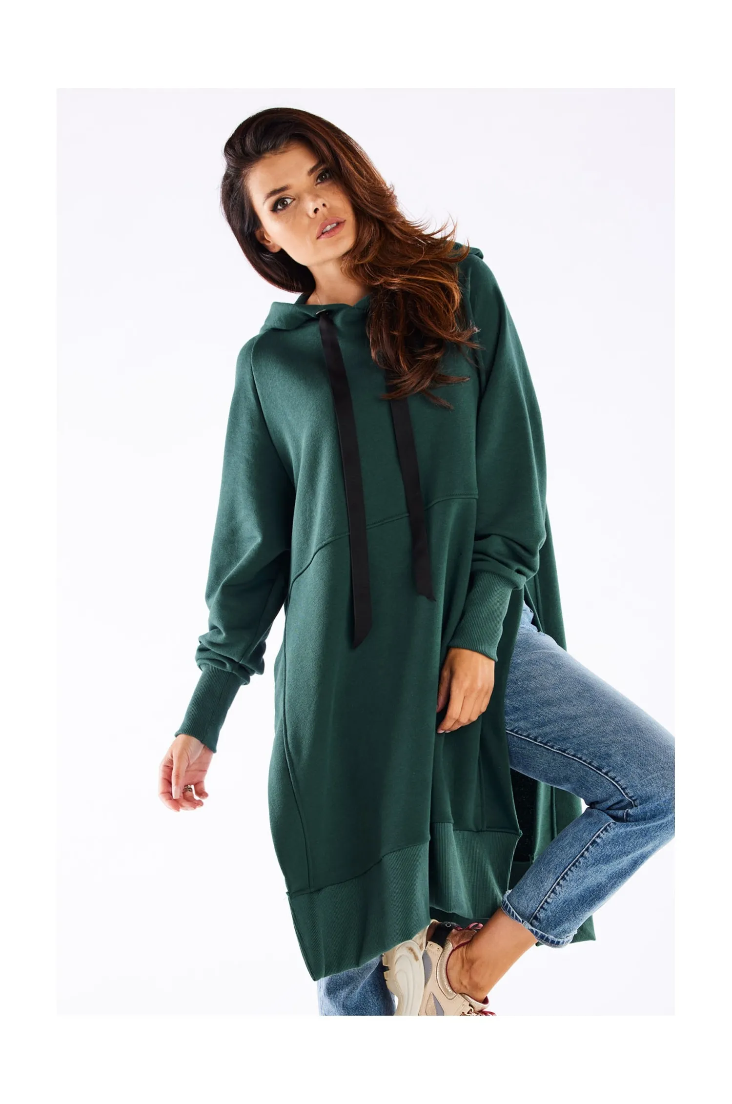 Długa bluza bawełniana oversize - zielona