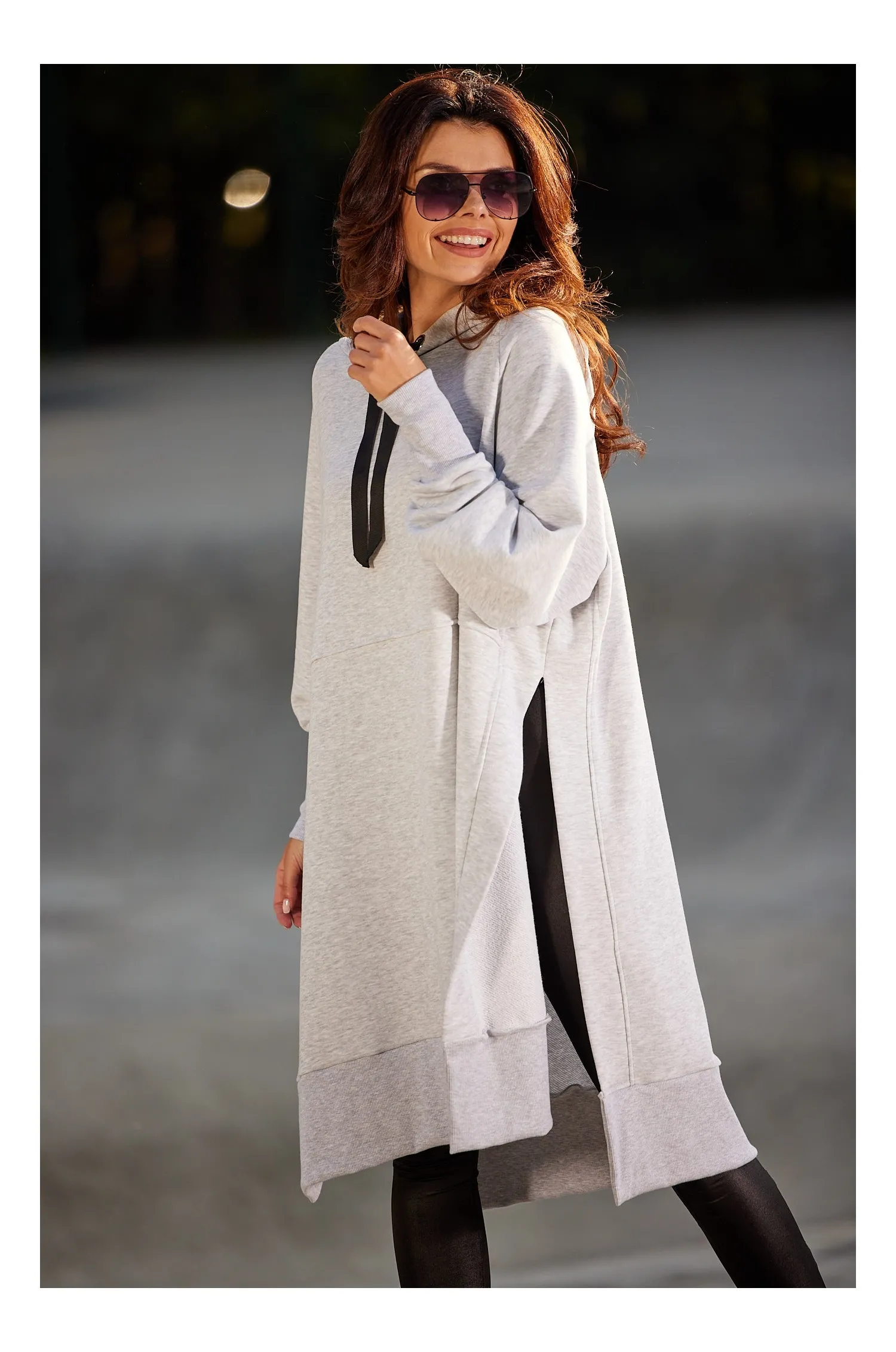 Długa bluza bawełniana oversize - szara