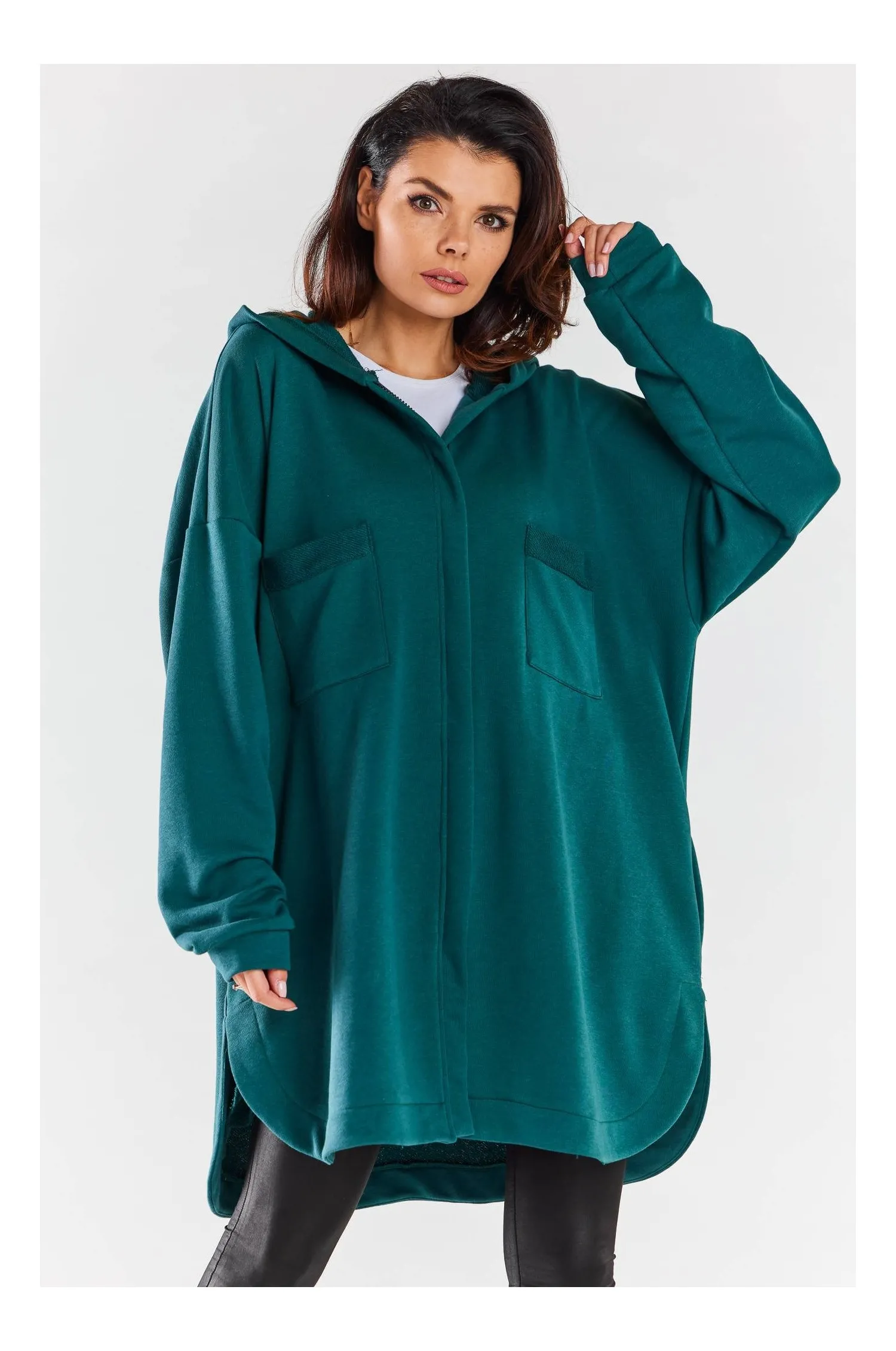 Rozpinana bluza o kroju boxed - zielona