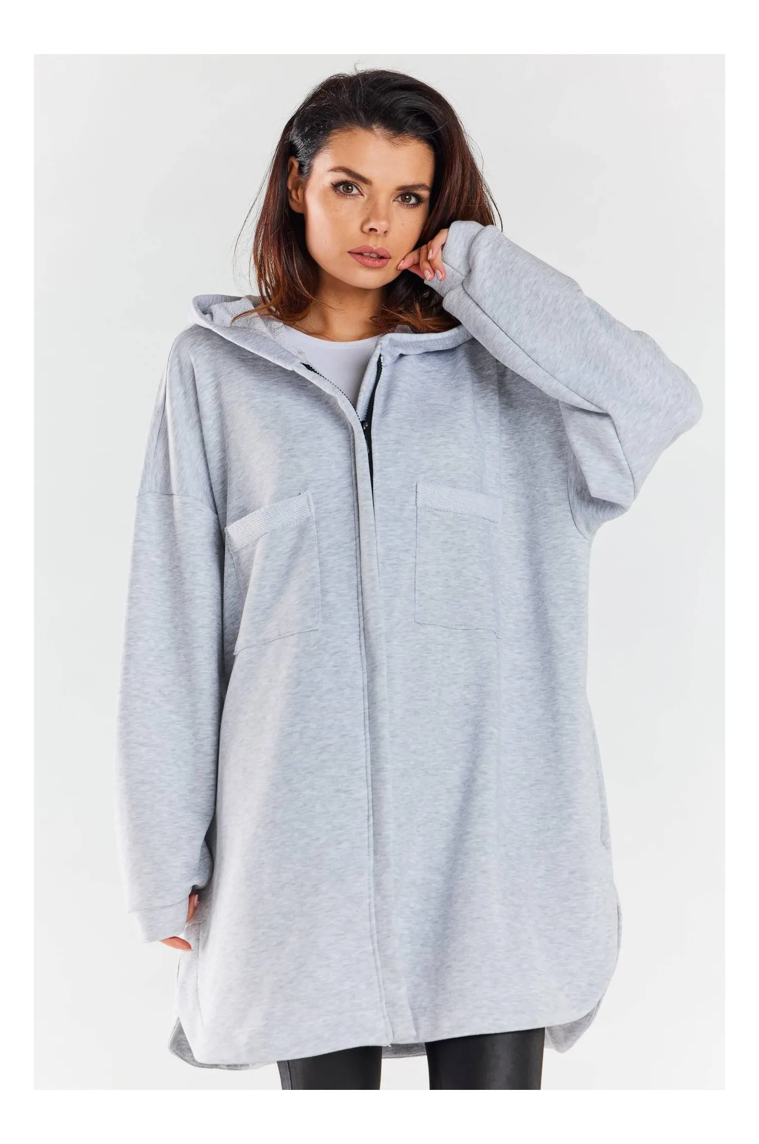 Rozpinana bluza o kroju boxed - szara