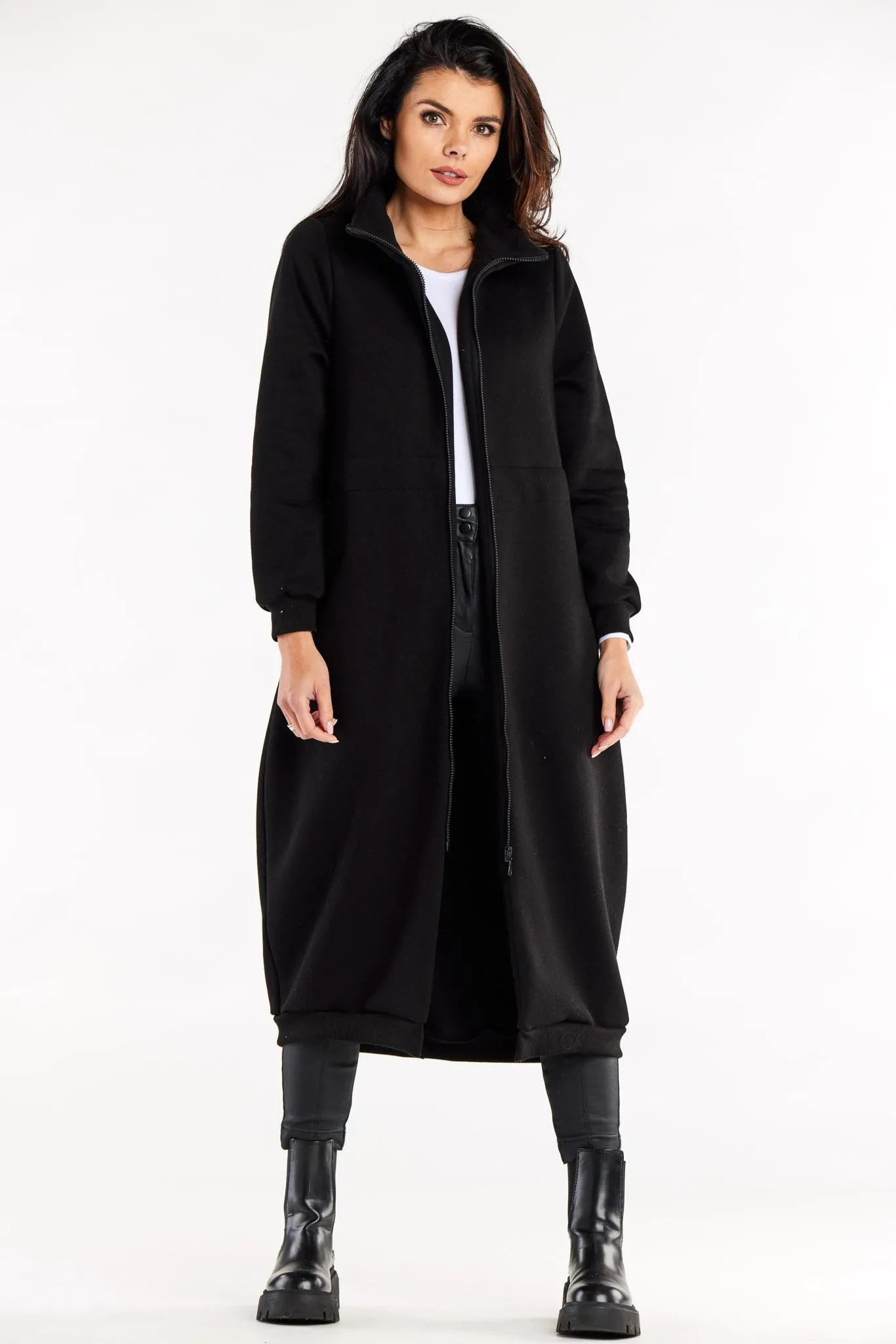 Długa płaszczowa bluza ze stójką - czarna - Rozmiar: L/XL