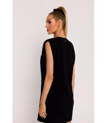 Mini sukienka z poduszkami na ramionach - czarna - Rozmiar: XL